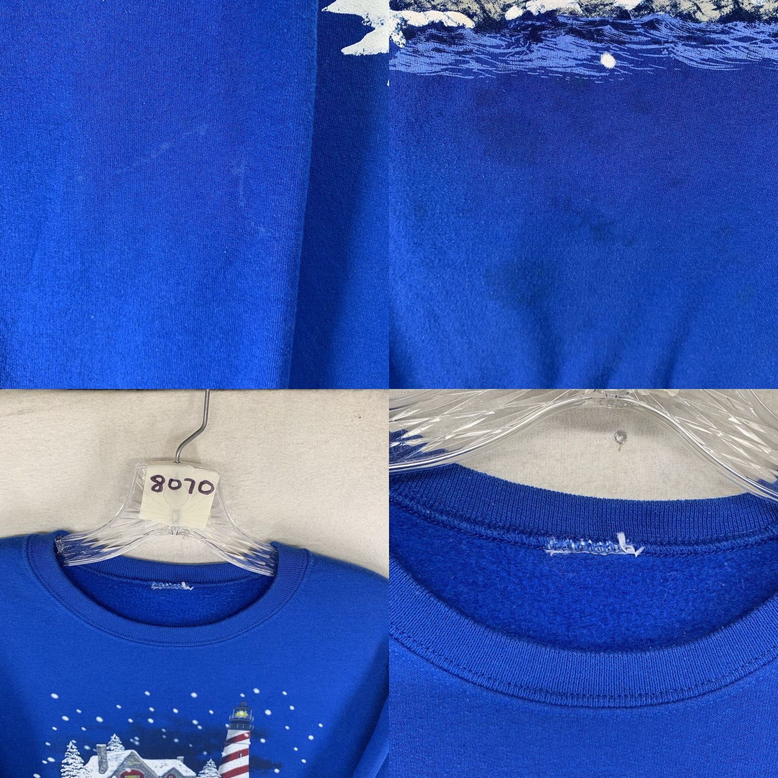 Vintage VINTAGE 90s Nautical Nature Lighthouse Winter Snow Fleece Sweatshirt Adult Small Unisex Blue Graphic Pullover Size US S / EU 44-46 / 1 - 8 Thumbnail