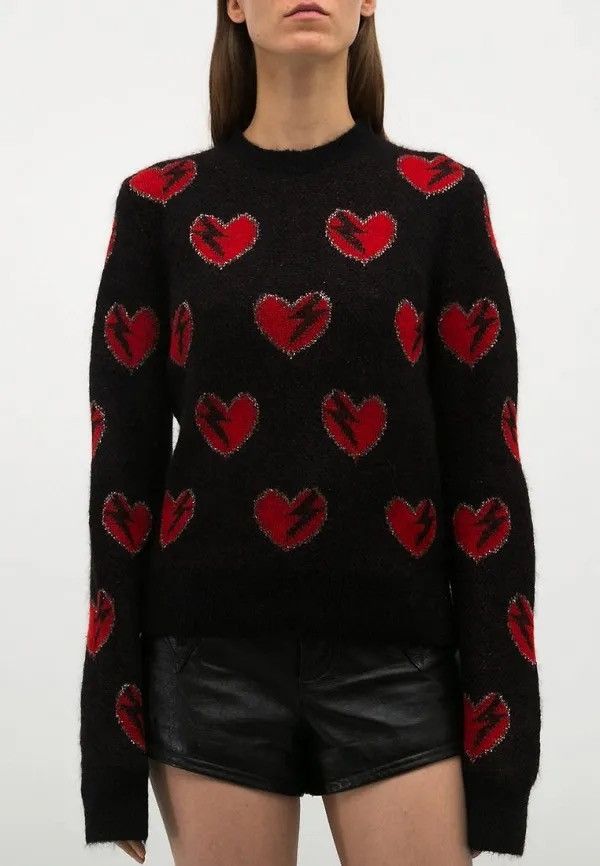Saint Laurent Paris SAINT LAURENT BLACK HEART EMBROIDERED SWEATER Size S / US 4 / IT 40 - 1 Thumbnail