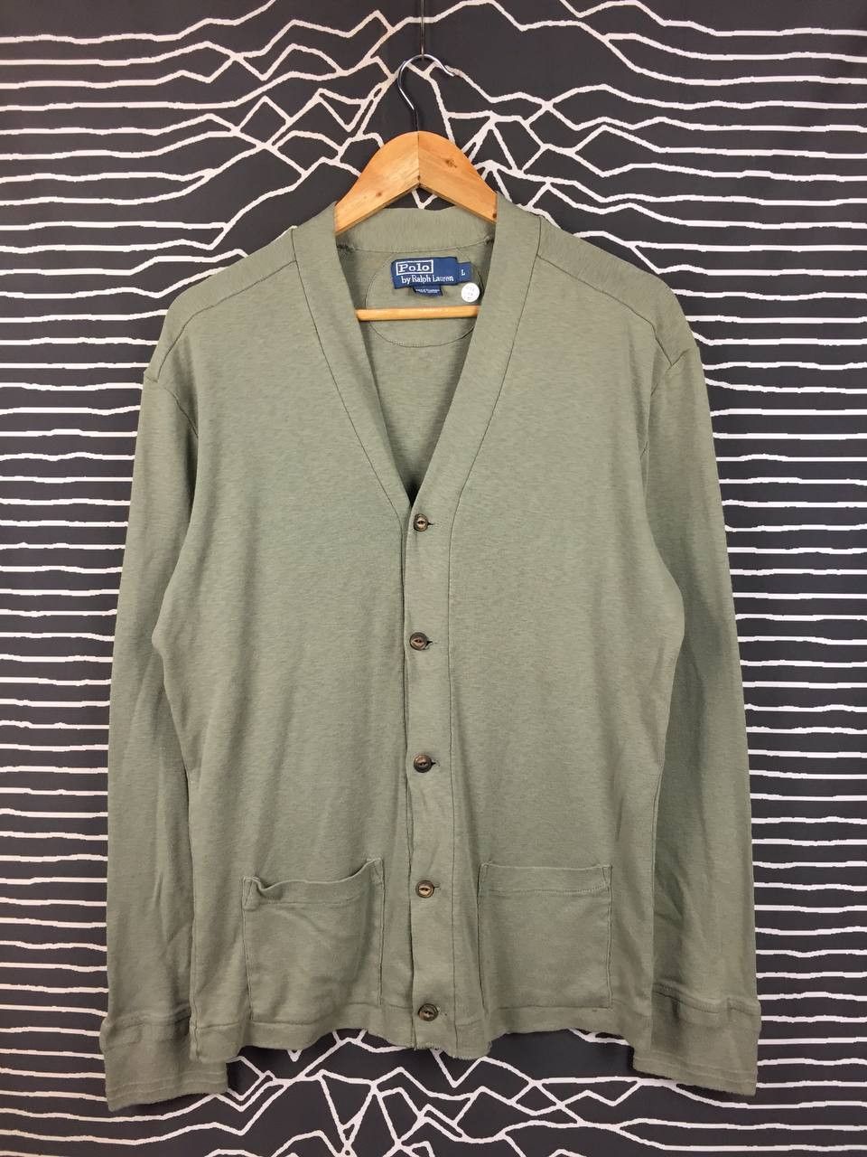 Polo Ralph Lauren Vtg Polo Ralph Lauren Olive Green Cotton V-Neck Cardigan Size US L / EU 52-54 / 3 - 1 Thumbnail