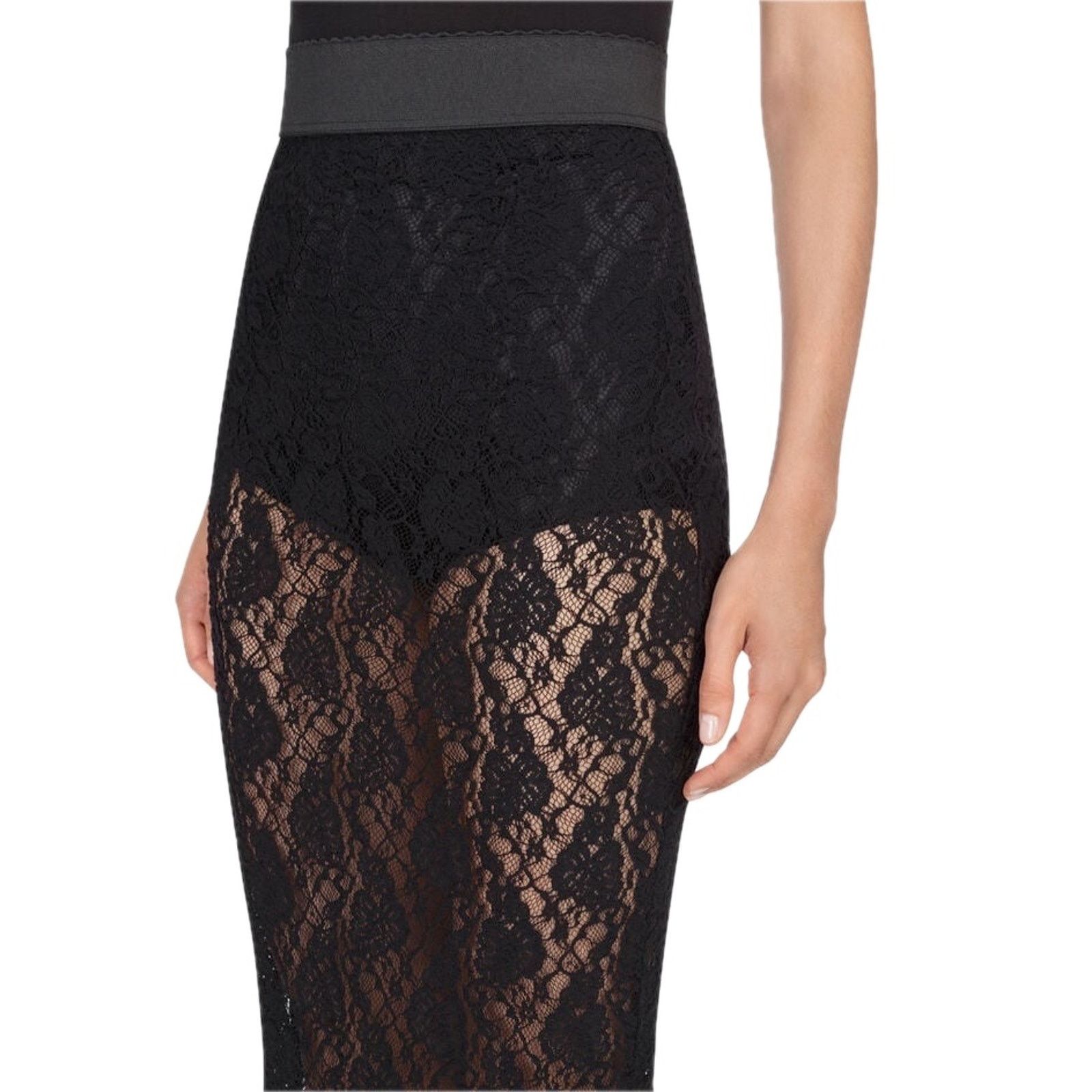 Dolce & Gabbana Dolce & Gabbana Black Sheer Lace Midi Skirt IT 36 US XXS Size 25" / US 0 / IT 36 - 4 Thumbnail