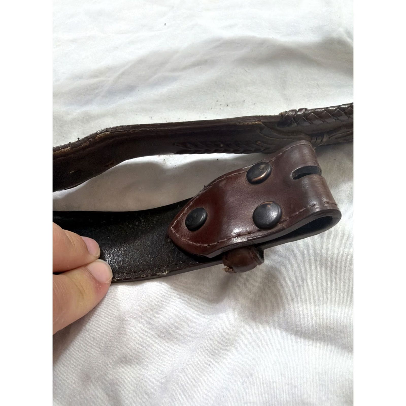 Vintage Unbranded Western Brown Leather Belt Size 40 Men Belt Brown Metal Accents Size 40 - 3 Thumbnail