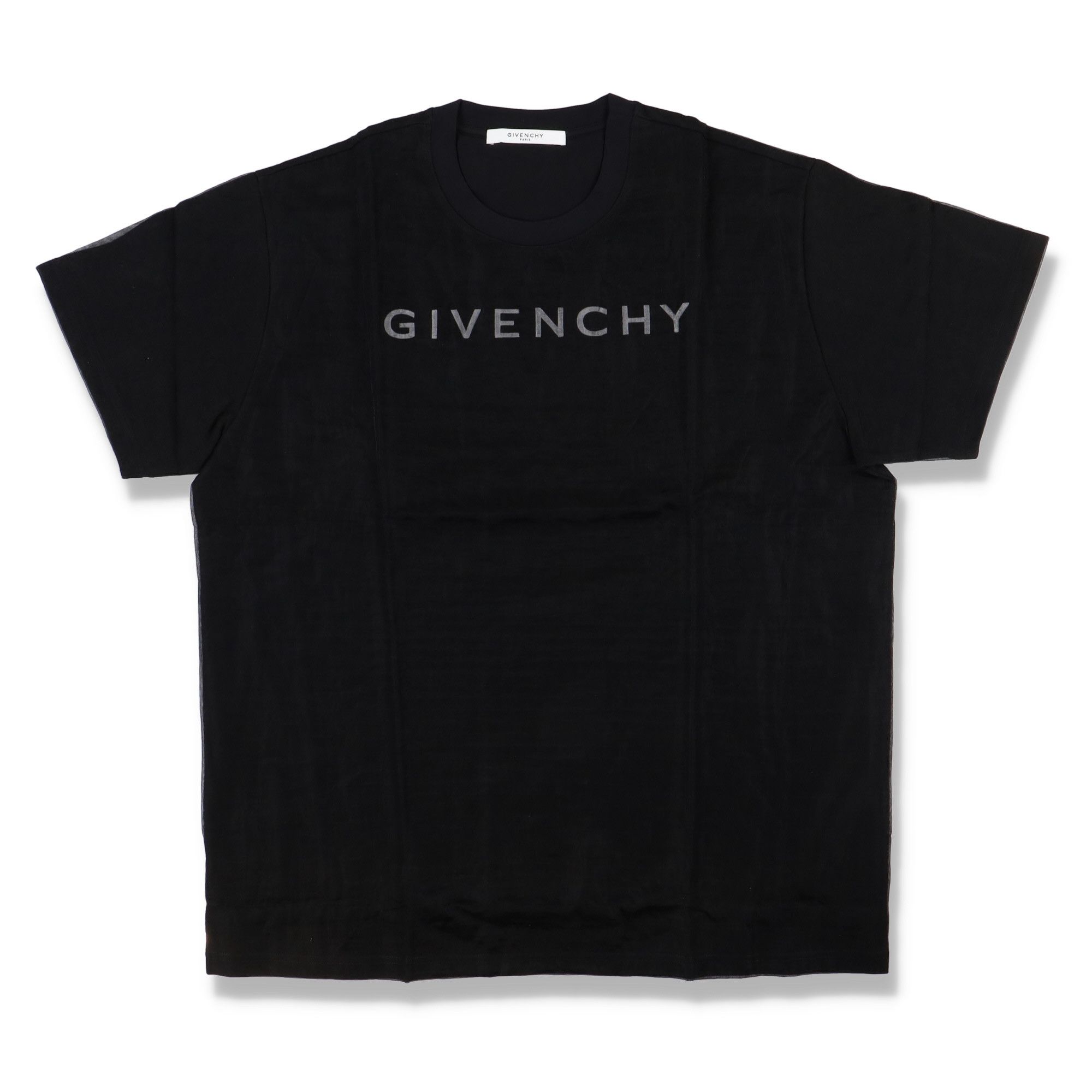 image of Givenchy Black Embroidered Logo Mesh Overlay Oversized T-Shirt, Men's (Size XL)