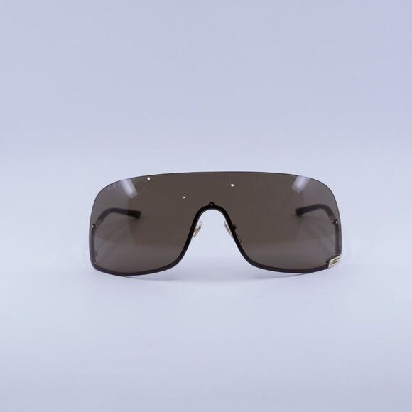 Gucci Gucci GG1560S 002 Sunglasses Gold Shield Frame, Brown Lenses Size ONE SIZE - 4 Thumbnail