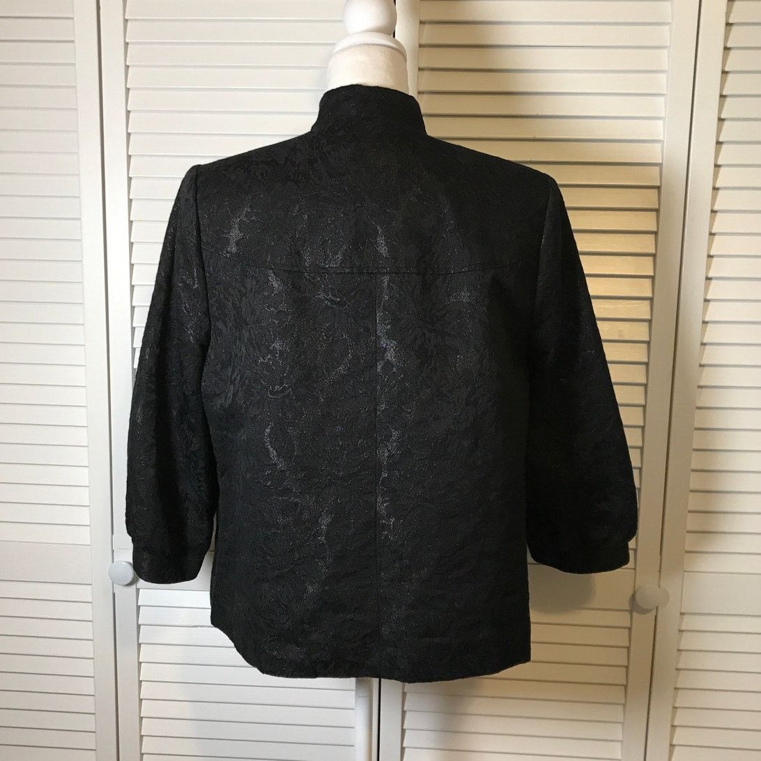 George George Black Floral High Neck ¾ Sleeve Lined Jacket 12 Size XL / US 12-14 / IT 48-50 - 2 Thumbnail