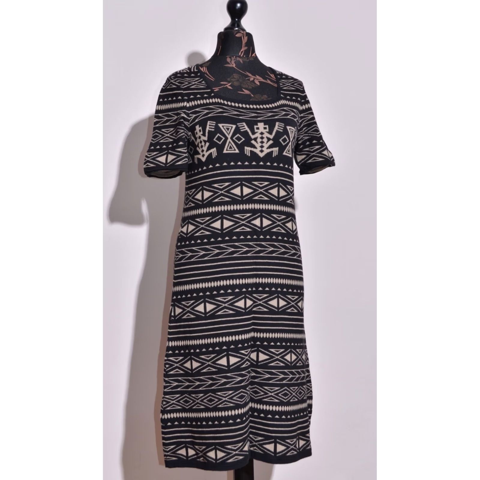 Vintage Gudrun Sjoden Women's Dress Short Sleeve A-Line Cotton Aztec Print Size M Size 32" / US 10 / IT 46 - 2 Thumbnail
