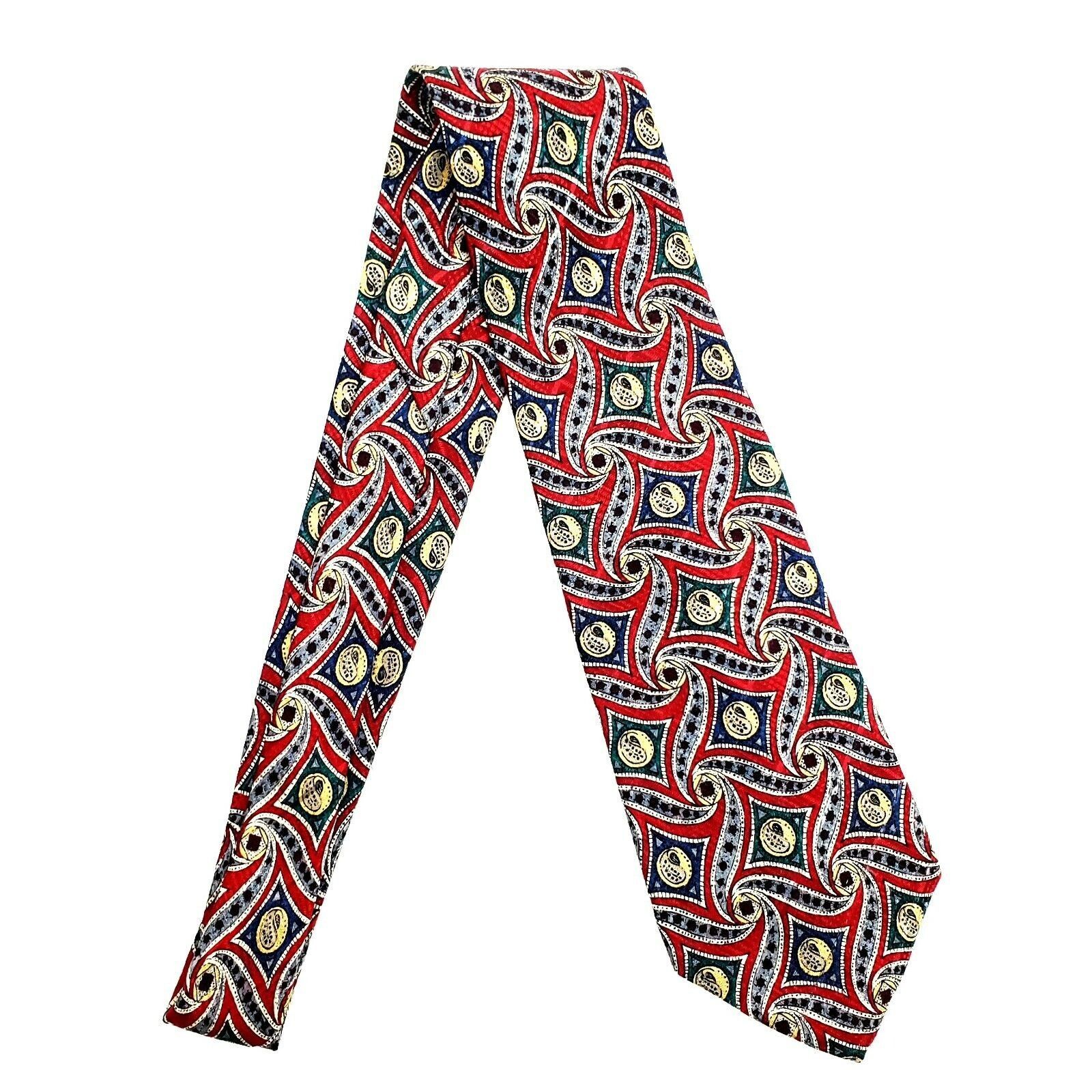 Vintage Barbara Blank Silk Tie Abstract Red Woven Short Size ONE SIZE - 5 Thumbnail