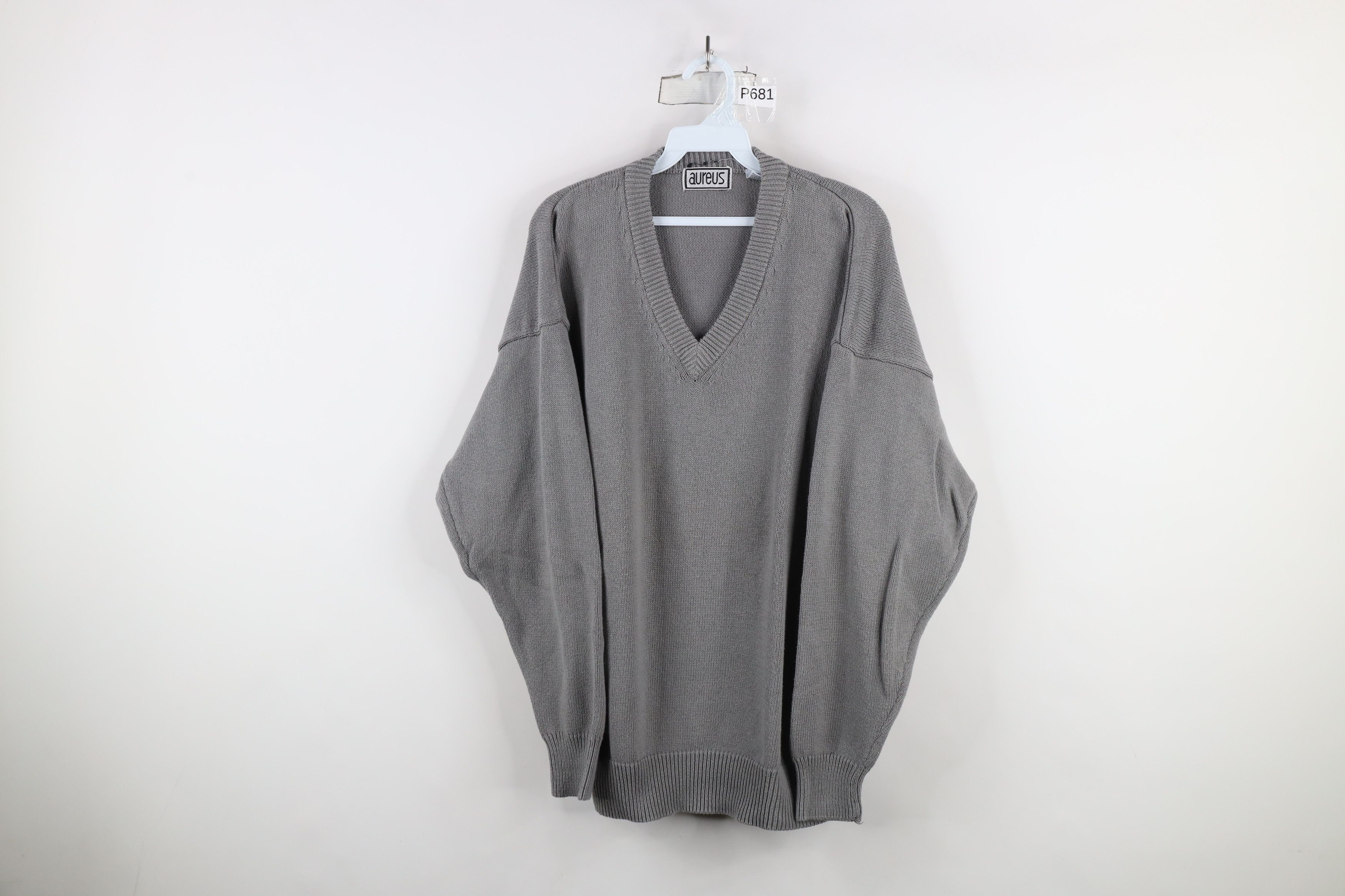 Vintage Vintage 90s Streetwear Blank Ribbed Knit V-Neck Sweater Gray Size US XL / EU 56 / 4 - 1 Thumbnail