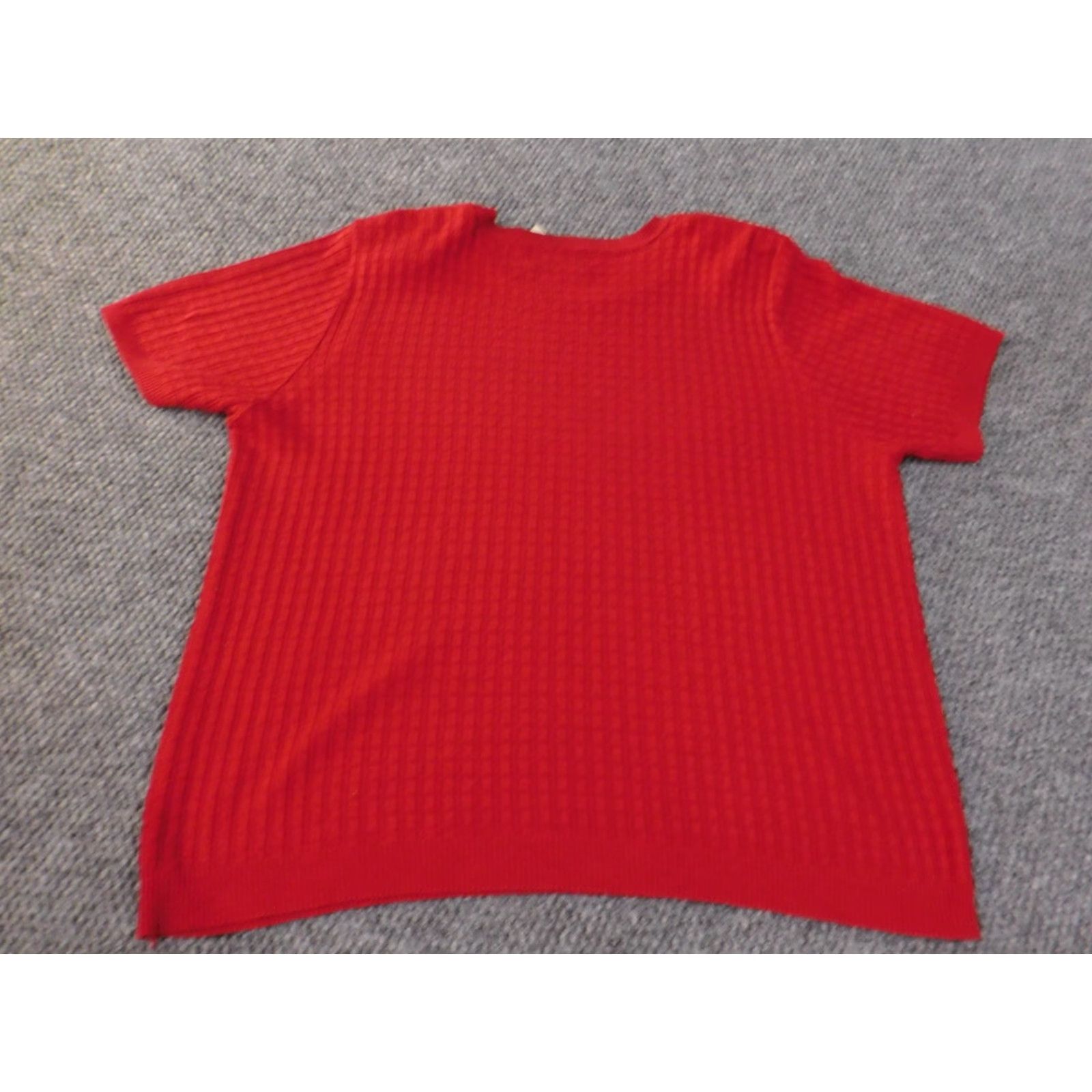 Vintage Alfred Dunner Sweater 2X Red Pullover Casual Short Sleeve Crew Neck Cap Sleeve Acrylic Knit with Shoulder Pads Women Size XXL / US 16-18 / IT 52-54 - 6 Thumbnail