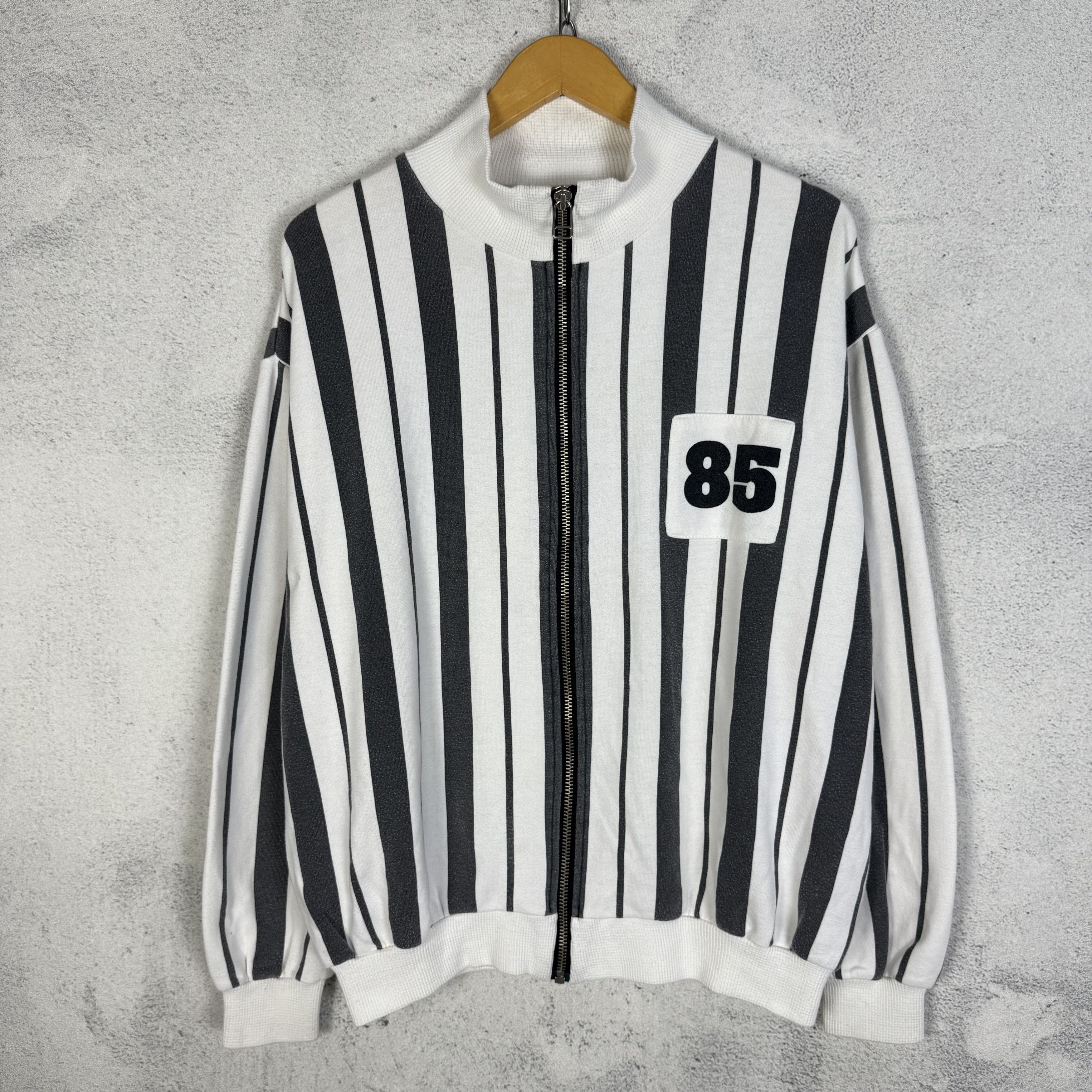Vintage Vintage 90s Prisoner Style Zip Up Sweater Striped Size US L / EU 52-54 / 3 - 1 Thumbnail