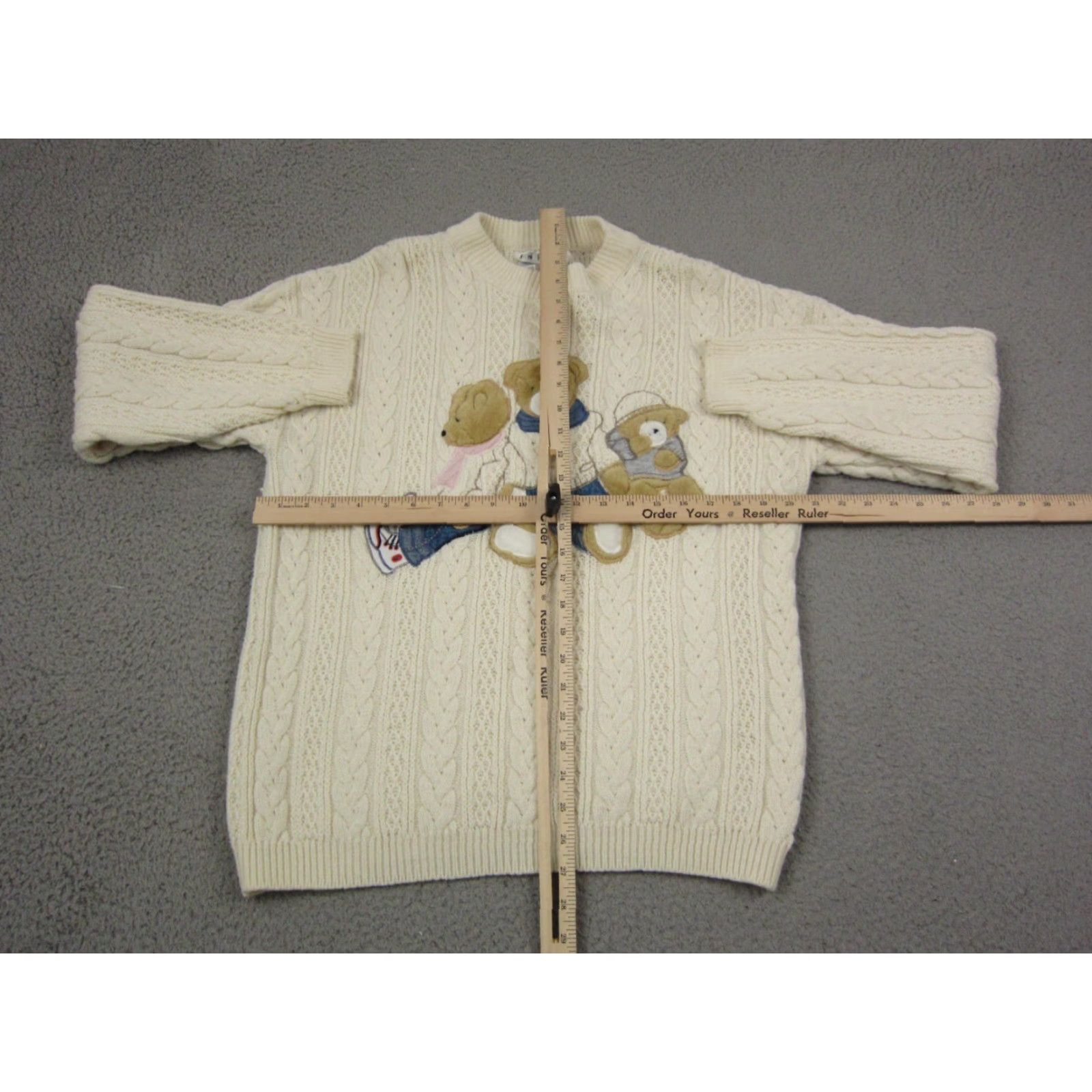 Vintage VINTAGE Together Sweater Womens Large Cream Wool Cable Knit Teddy Bear Ladies Size L / US 10 / IT 46 - 7 Thumbnail