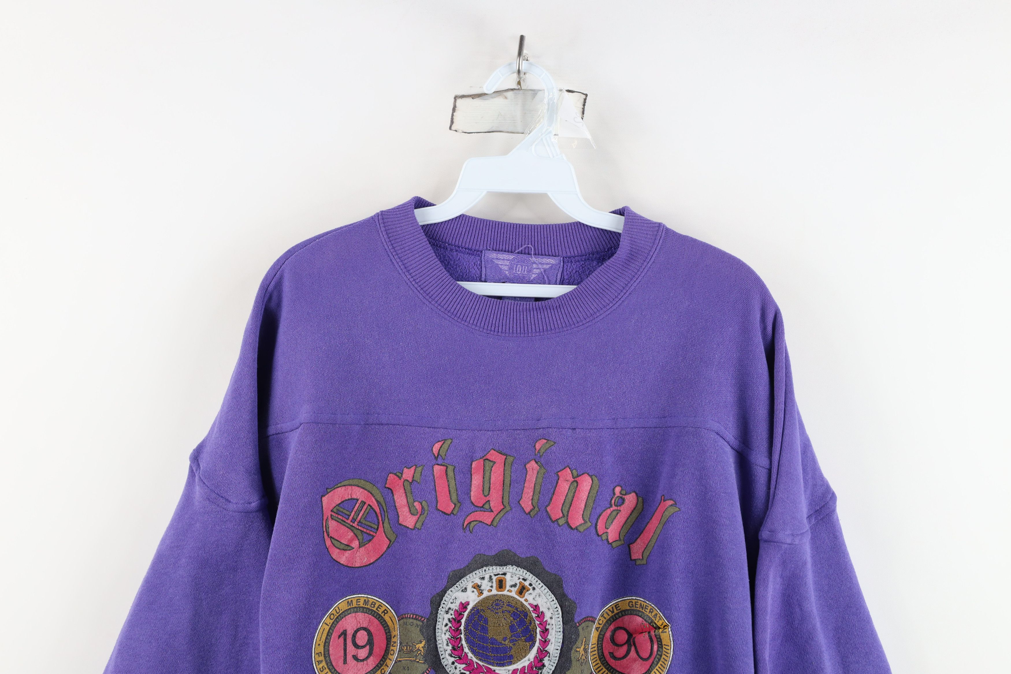 Vintage Vintage 90s IOU Spell Out Football Jersey Sweatshirt Purple Size M / US 6-8 / IT 42-44 - 2 Thumbnail