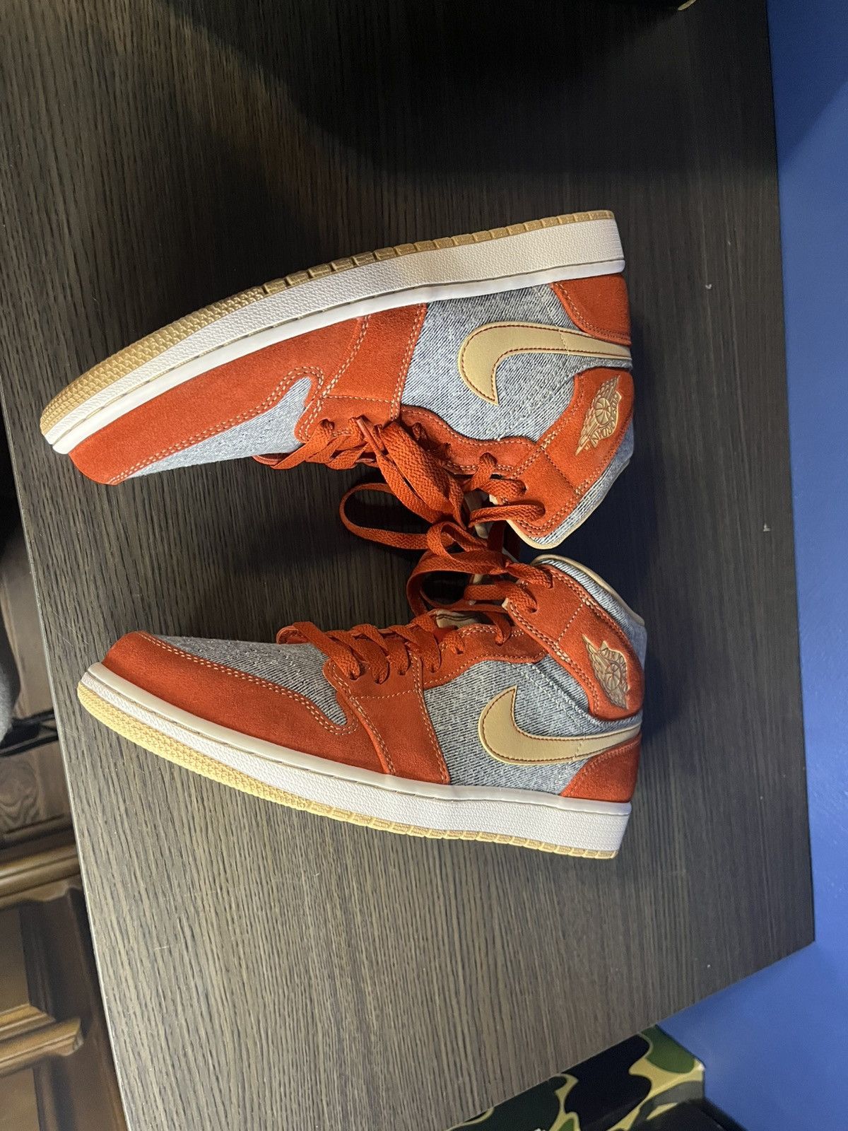 Jordan Brand Brand New Red Denim Jordan 1 Mid Size US 10 / EU 43 - 2 Thumbnail