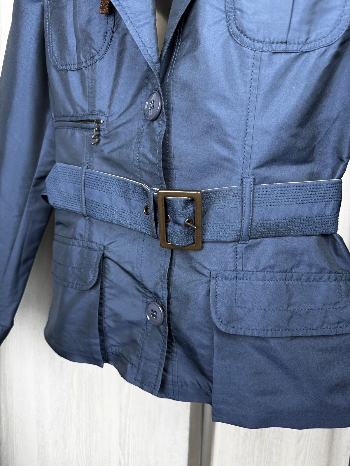 Bogner Sonia Bogner Shimmer Blue belted jacket coat chinese sz 10 Size L / US 10 / IT 46 - 7 Thumbnail