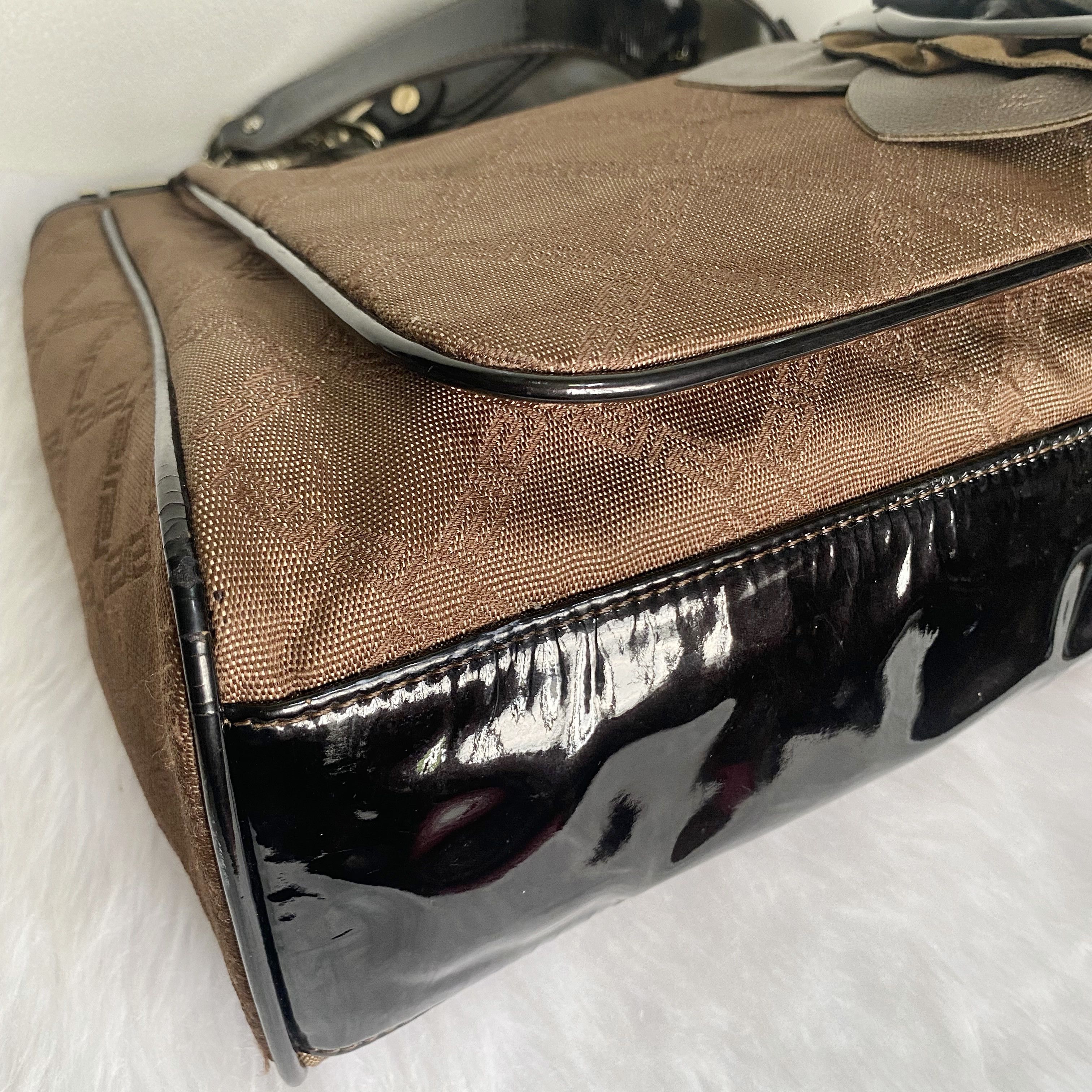Versace Vintage Brown Black Greco Monogrammed Flower Applique Bag Size ONE SIZE - 7 Thumbnail