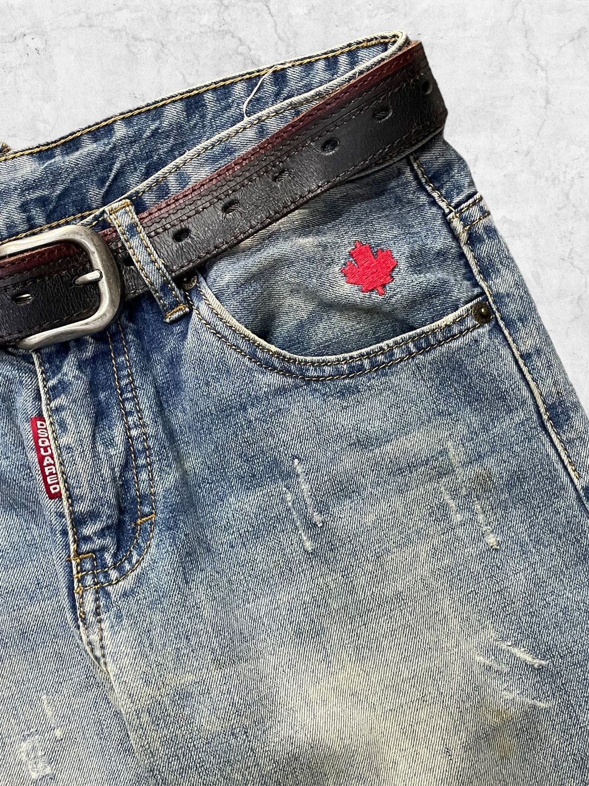 Dsquared2 × Vintage Designer Dsquared2 Canada Small Logo Denim Wih Leather Belt Size US 31 - 6 Thumbnail