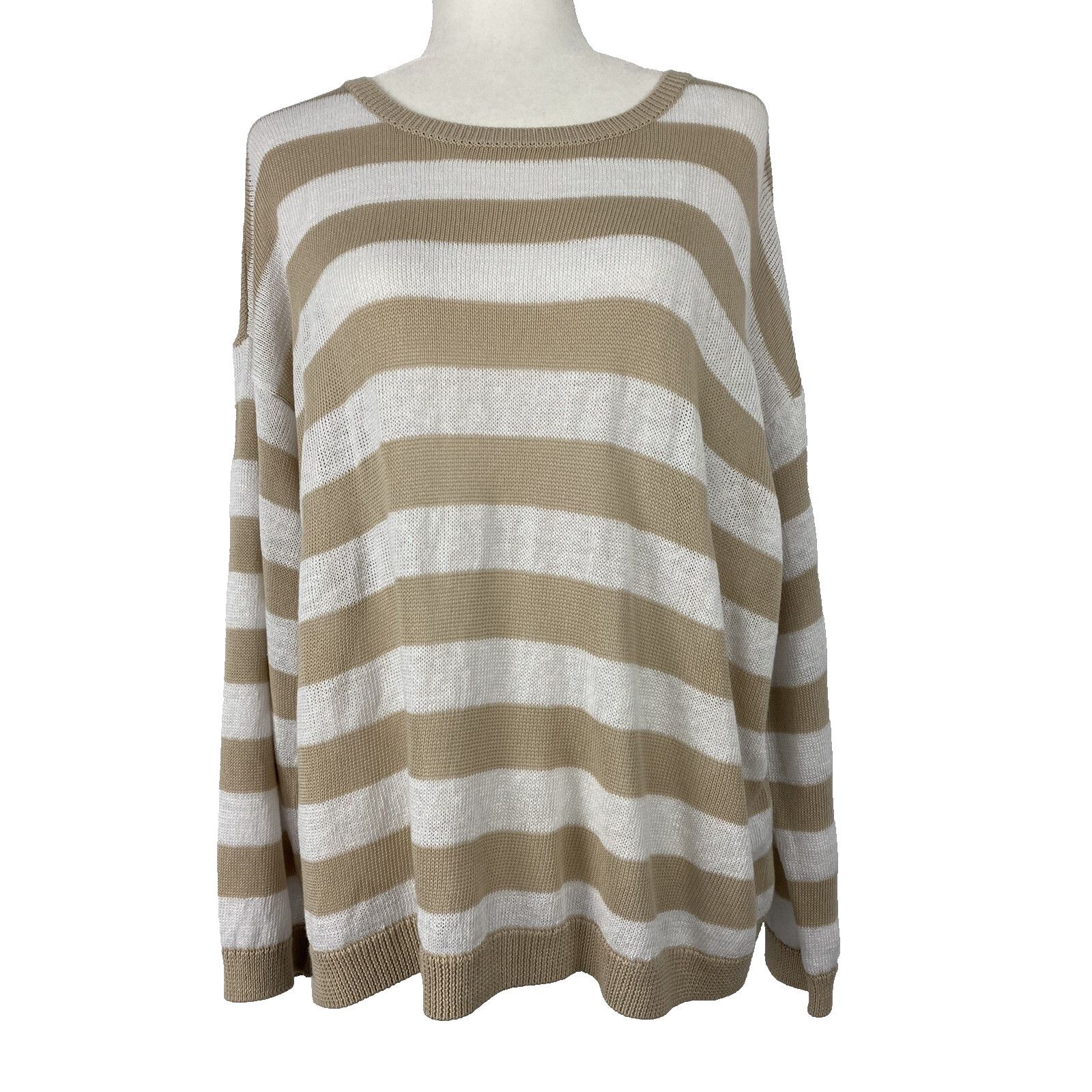 Eileen Fisher EILEEN FISHER round oversized sweater striped Beige A003040 Size L / US 10 / IT 46 - 1 Thumbnail