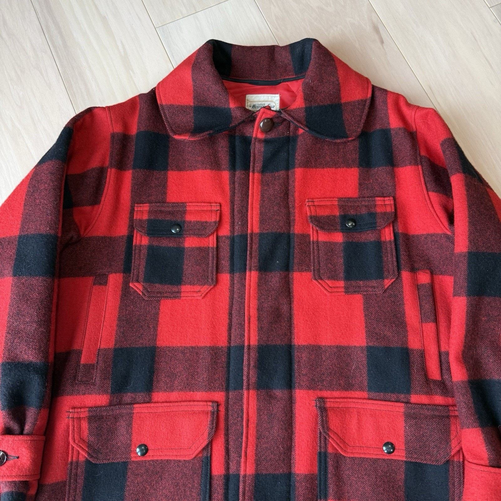 Original Montgomery Vintage Wards Western Buffalo Plaid Wool Coat 44 Red Black Size US L / EU 52-54 / 3 - 5 Thumbnail