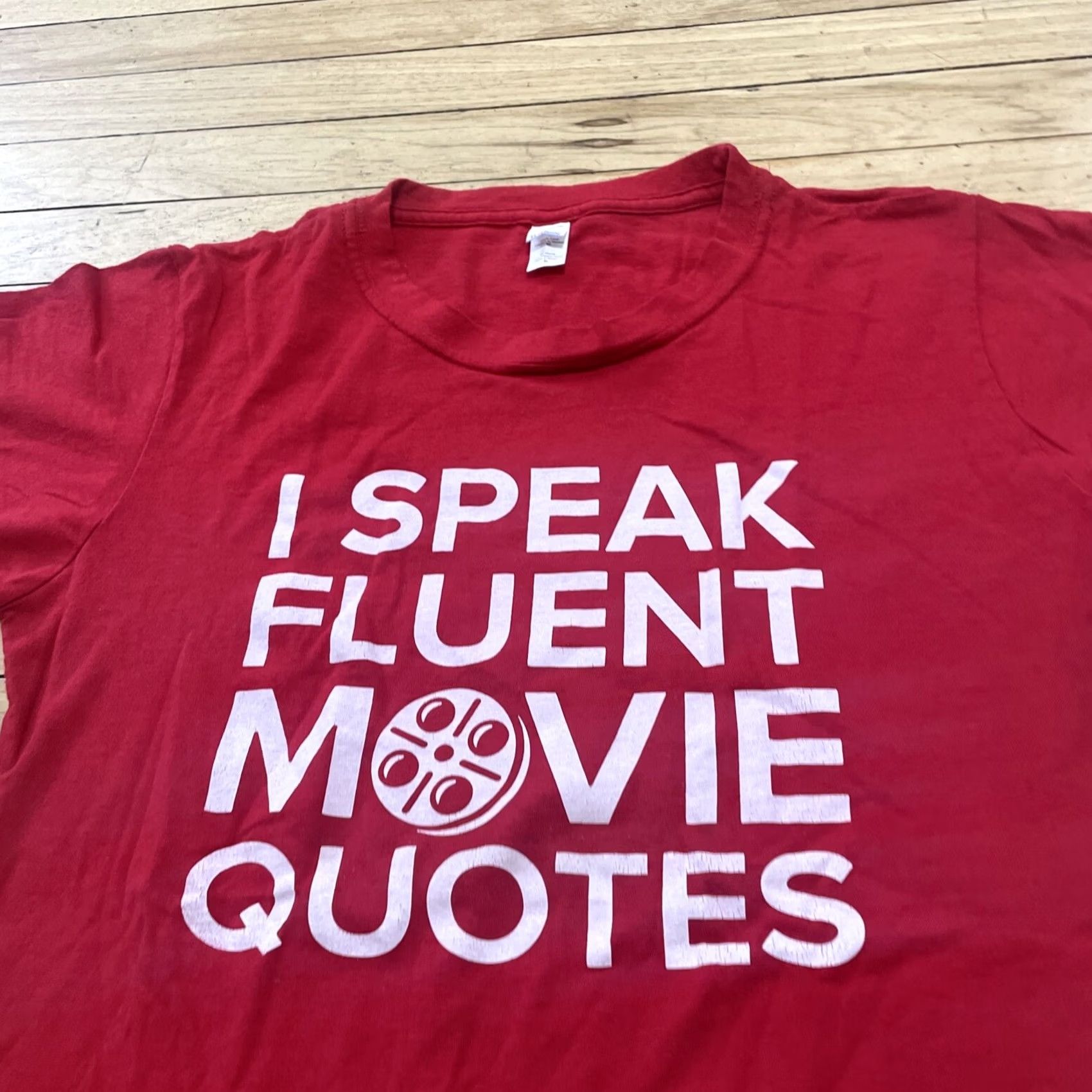 Tultex Tultex T-Shirt Women XL Red V-Neck I Speak Fluent Movie Quotes Graphic Tee Shirt Y2k Short Sleeve Cotton Ringspun Graphic Size XL / US 12-14 / IT 48-50 - 4 Thumbnail
