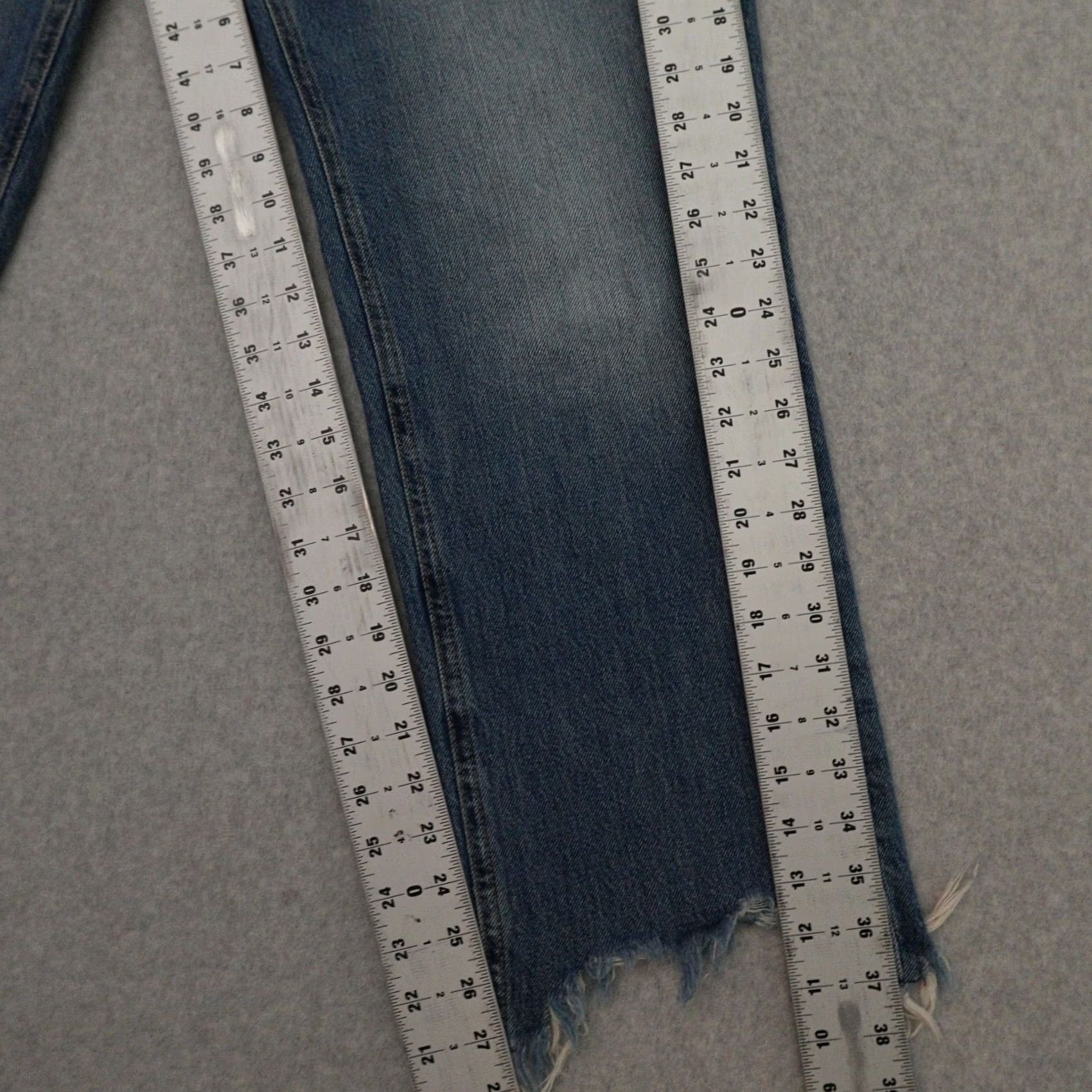 Vintage We The Free Womens Jeans 29 (29X27) Wide-Leg Baggy Fray Hem Blue Stripe Size 29" - 6 Thumbnail