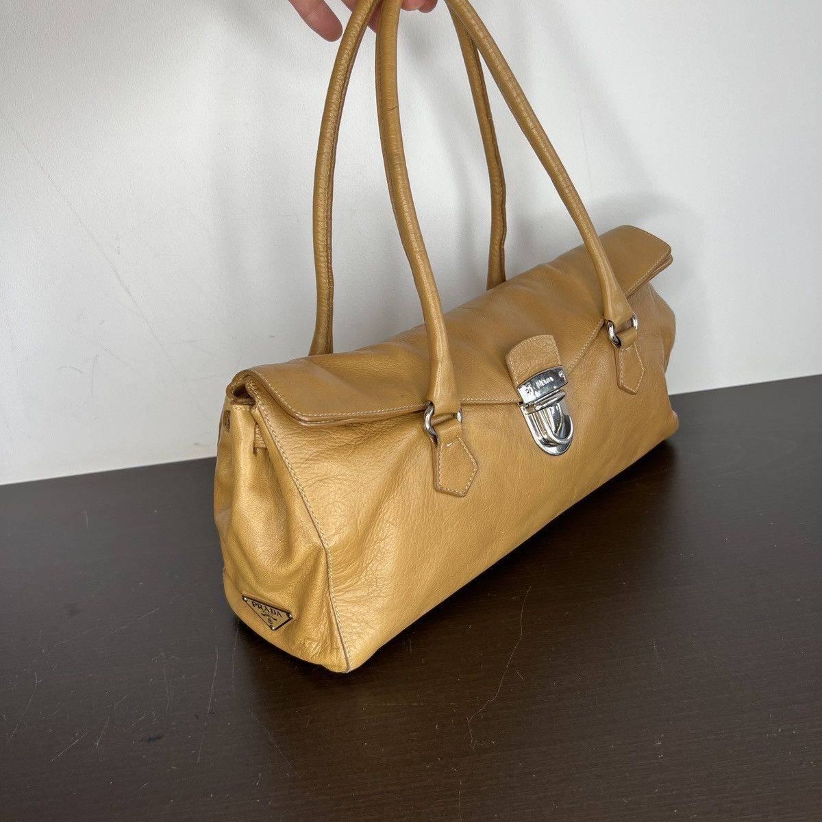 Prada Prada Milano Shoulder Handle Bag Beige Leather Triangle Logo Size ONE SIZE - 3 Thumbnail
