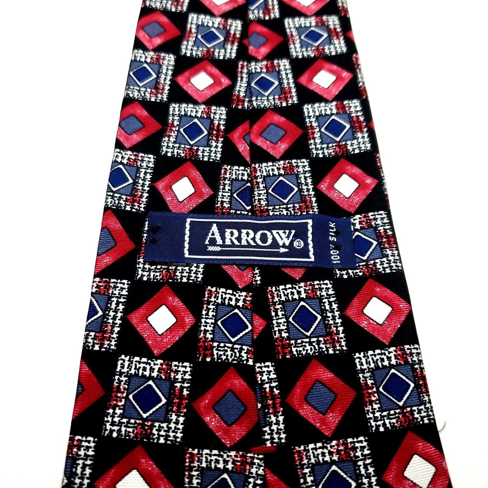 Arrow Arrow Silk Tie Print Black Red Geometric Short Wide Size ONE SIZE - 3 Thumbnail