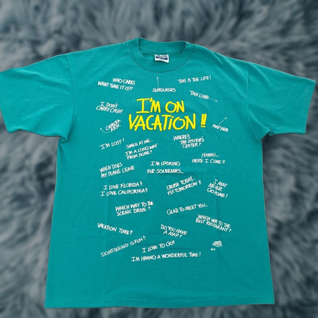 Hanes VINTAGE Hanes Vacation Shirt T-Shirt Teal 80s Adults XL Crew Neck Short Sleeve Single Stitch Vintage 80s Mens XL Teal Script Travel USA Quotes Size US XL / EU 56 / 4 - 1 Thumbnail