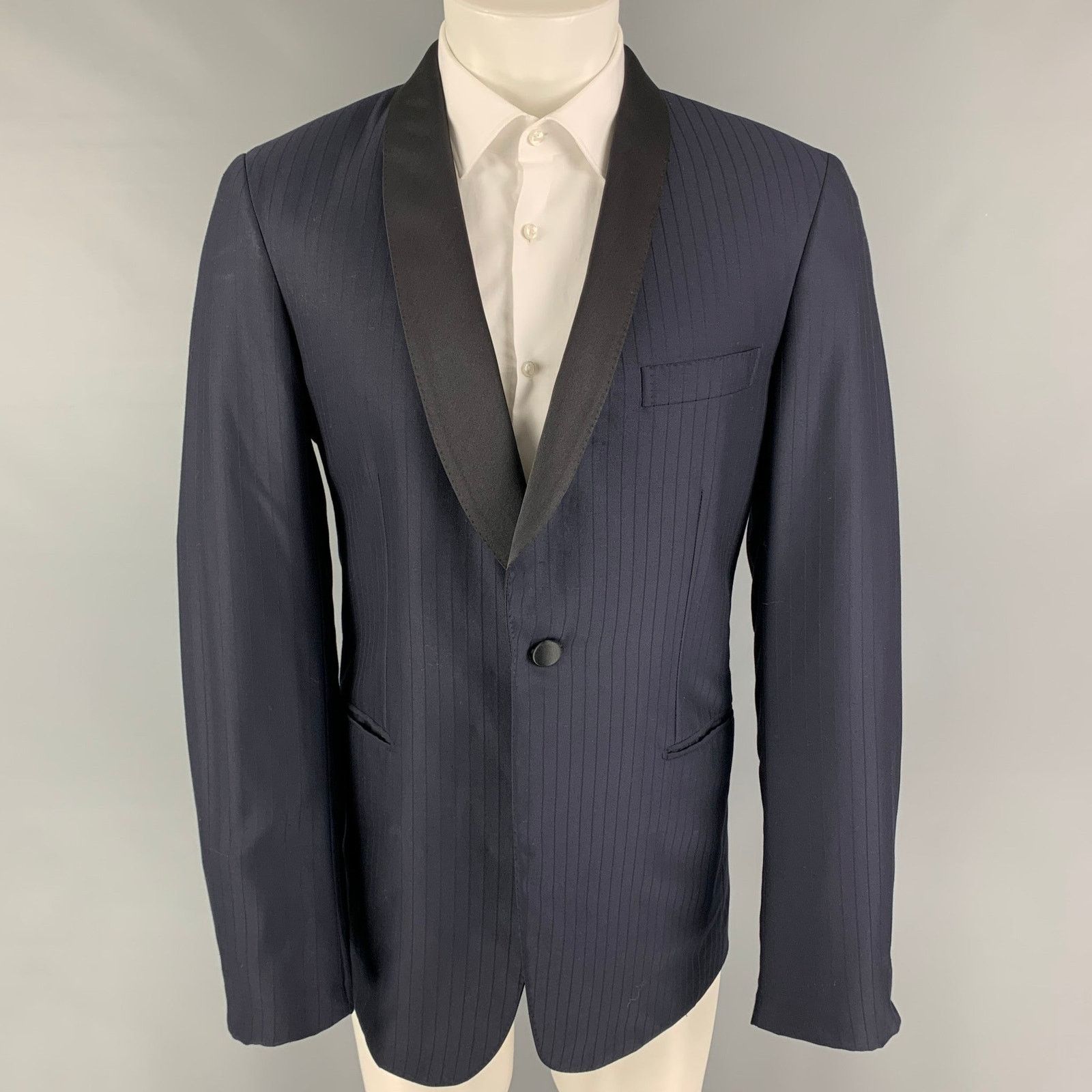 Brioni BRIONI Size 40 Navy Stripe Wool Tuxedo Sport Coat Size 40R - 1 Thumbnail