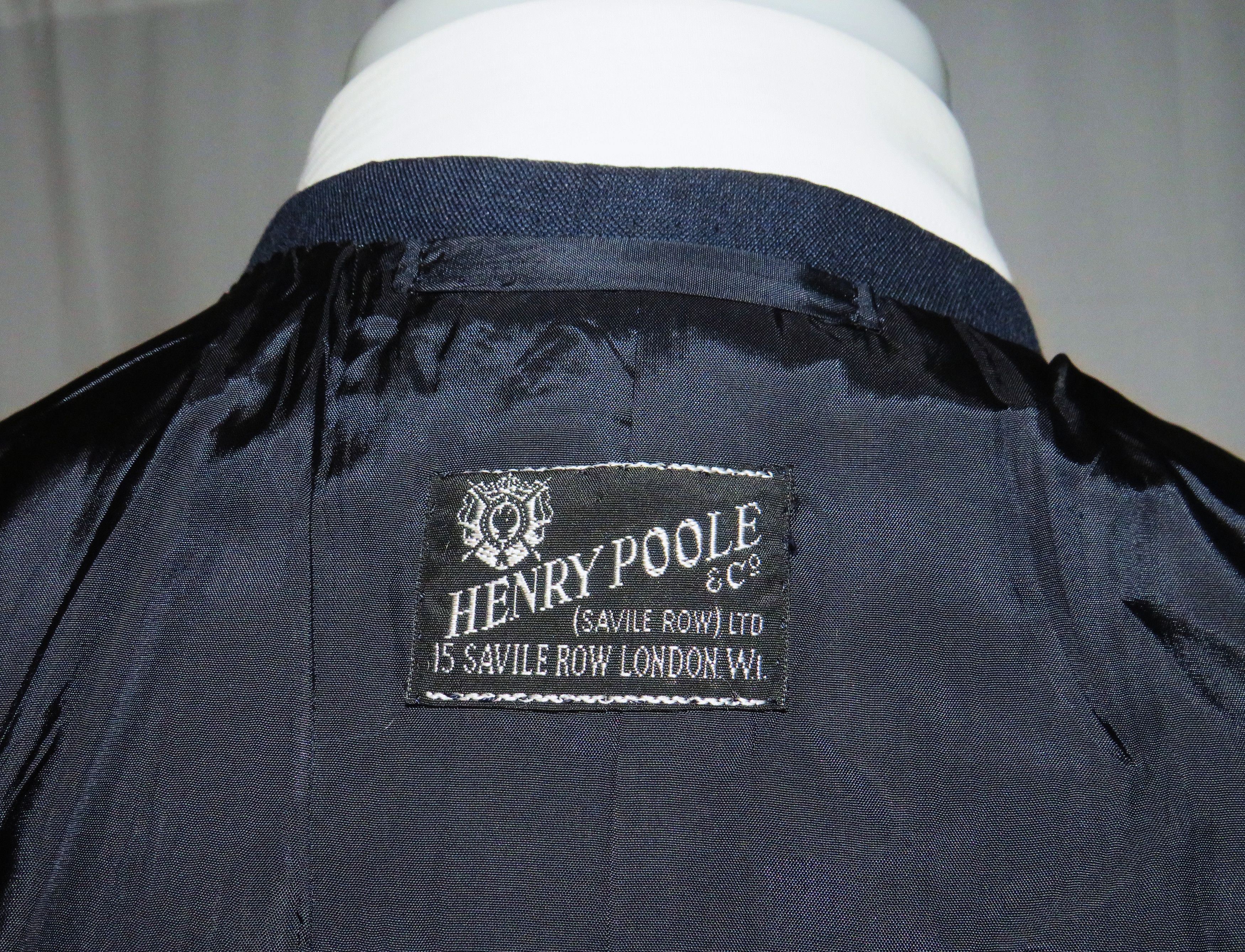 Henry Poole Savile Row Bespoke VTG Blue Hopsack Two Button Suit 40R Size 40R - 19 Thumbnail