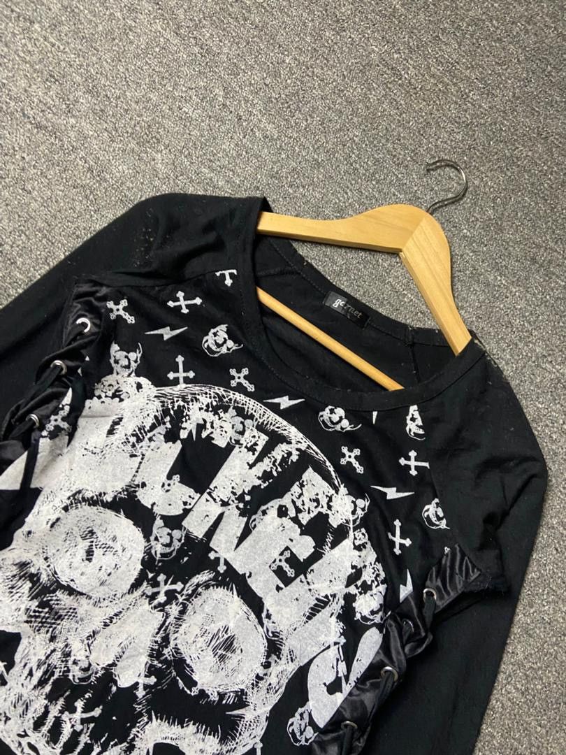 Japanese Brand Garnet Gothic Punk Long Sleeves Tshirt with Laces (177) Size XS / US 0-2 / IT 36-38 - 7 Thumbnail