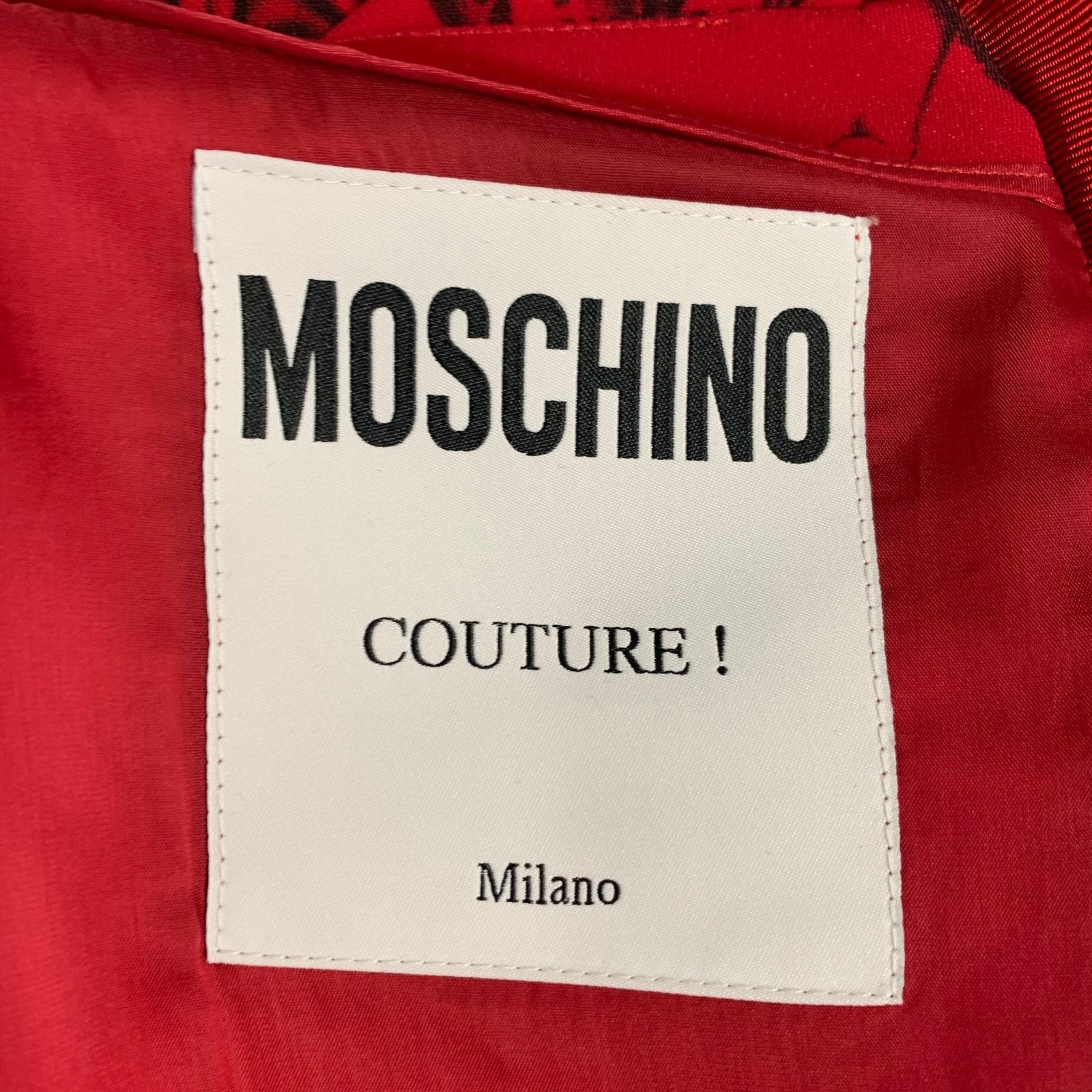 Moschino Size 6 Red Black Viscose Blend Figures Bow Cocktail Dress Size M / US 6-8 / IT 42-44 - 10 Thumbnail