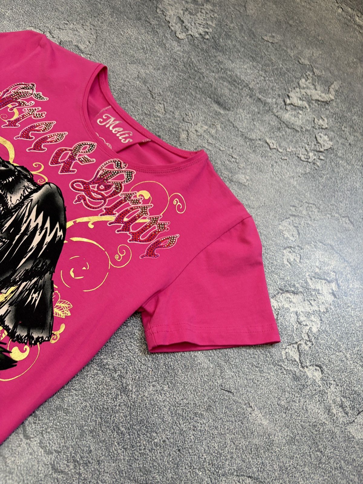 Other Melis Cyber Y2K Skull & Rose Rhinestone Tattoo Tee Large Size L / US 10 / IT 46 - 11 Thumbnail