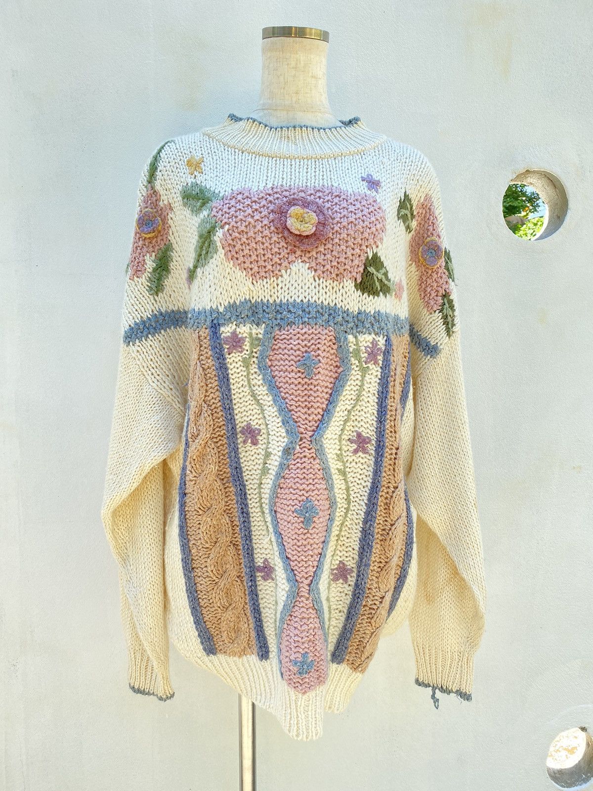 Designer × Vintage OBJECTIVES Floral Embroidery Knit Sweater Size XL / US 12-14 / IT 48-50 - 1 Thumbnail