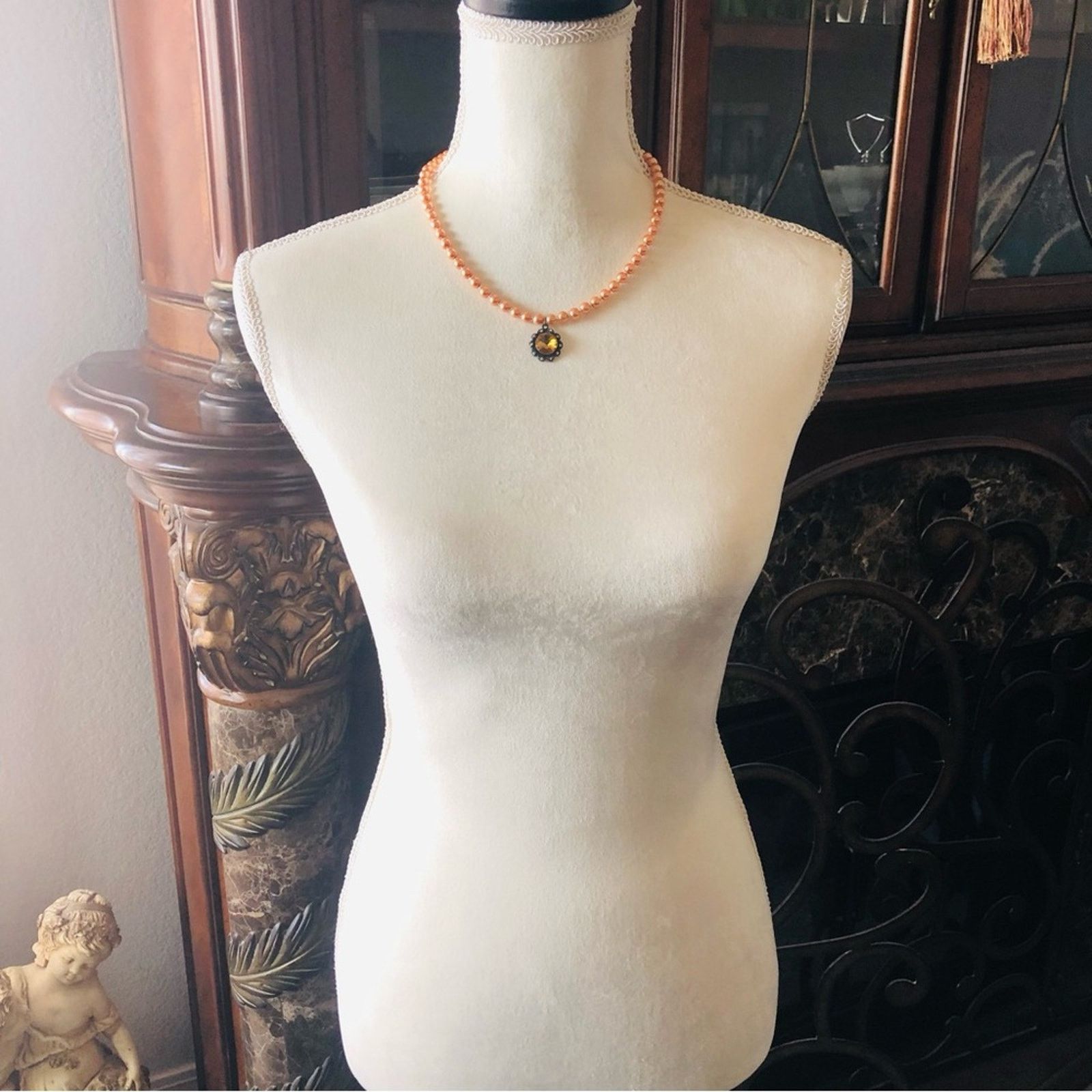 Handmade Handcrafted repurpose amber rivoli halo Pearl necklace Size ONE SIZE - 6 Thumbnail