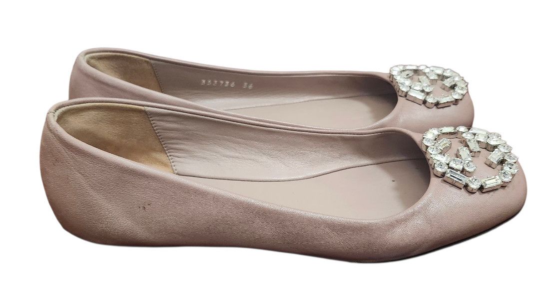 Gucci Gucci Women's Flats Pink Satin Square Toe GG Crystal Logo Size US 5.5 / IT 35.5 - 5 Thumbnail