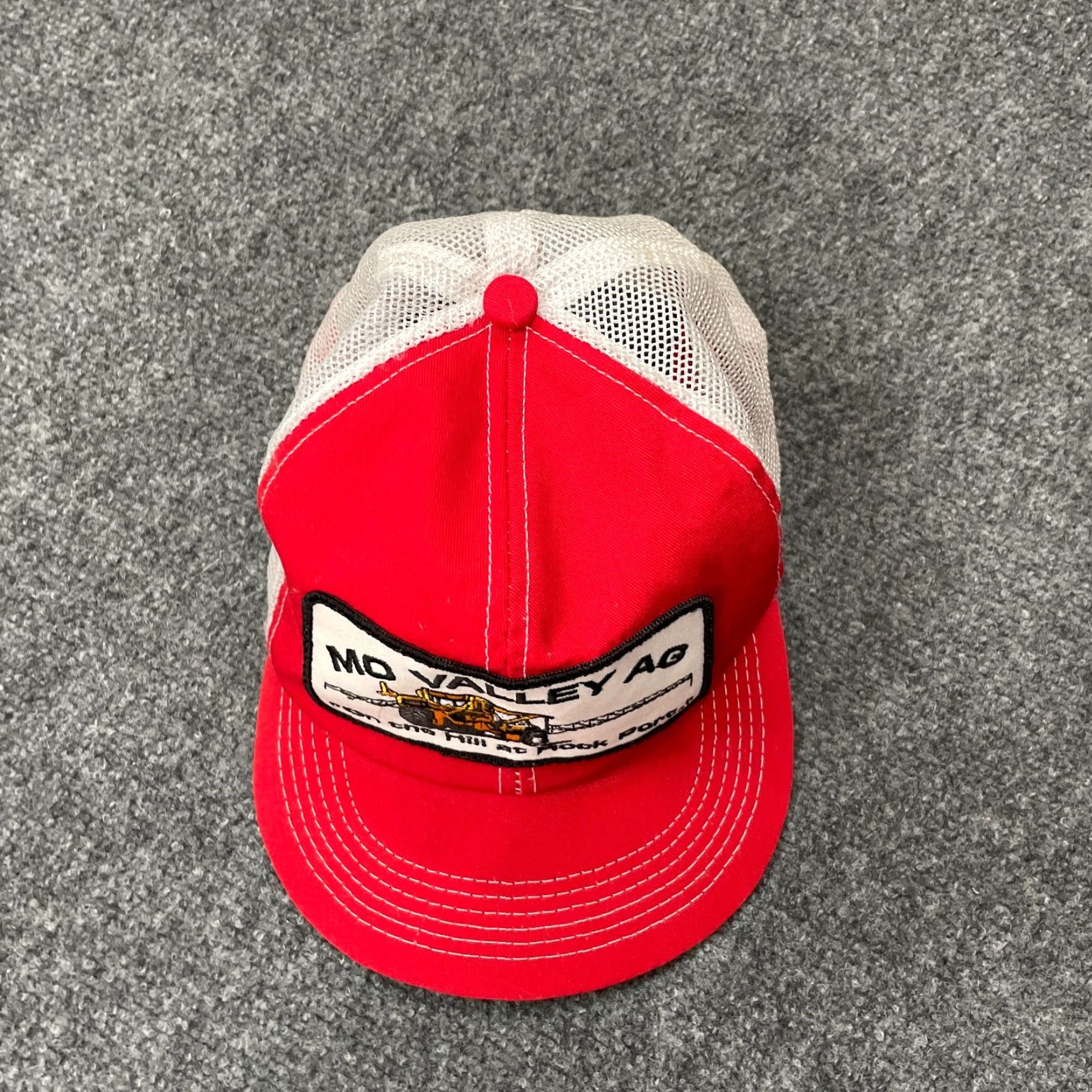 Vintage VINTAGE K-Products Hat Trucker Red White Mo Valley Agriculture Patch Farm Men Adjustable Cap Cap Red White Trucker Logo Mens Size ONE SIZE - 3 Thumbnail