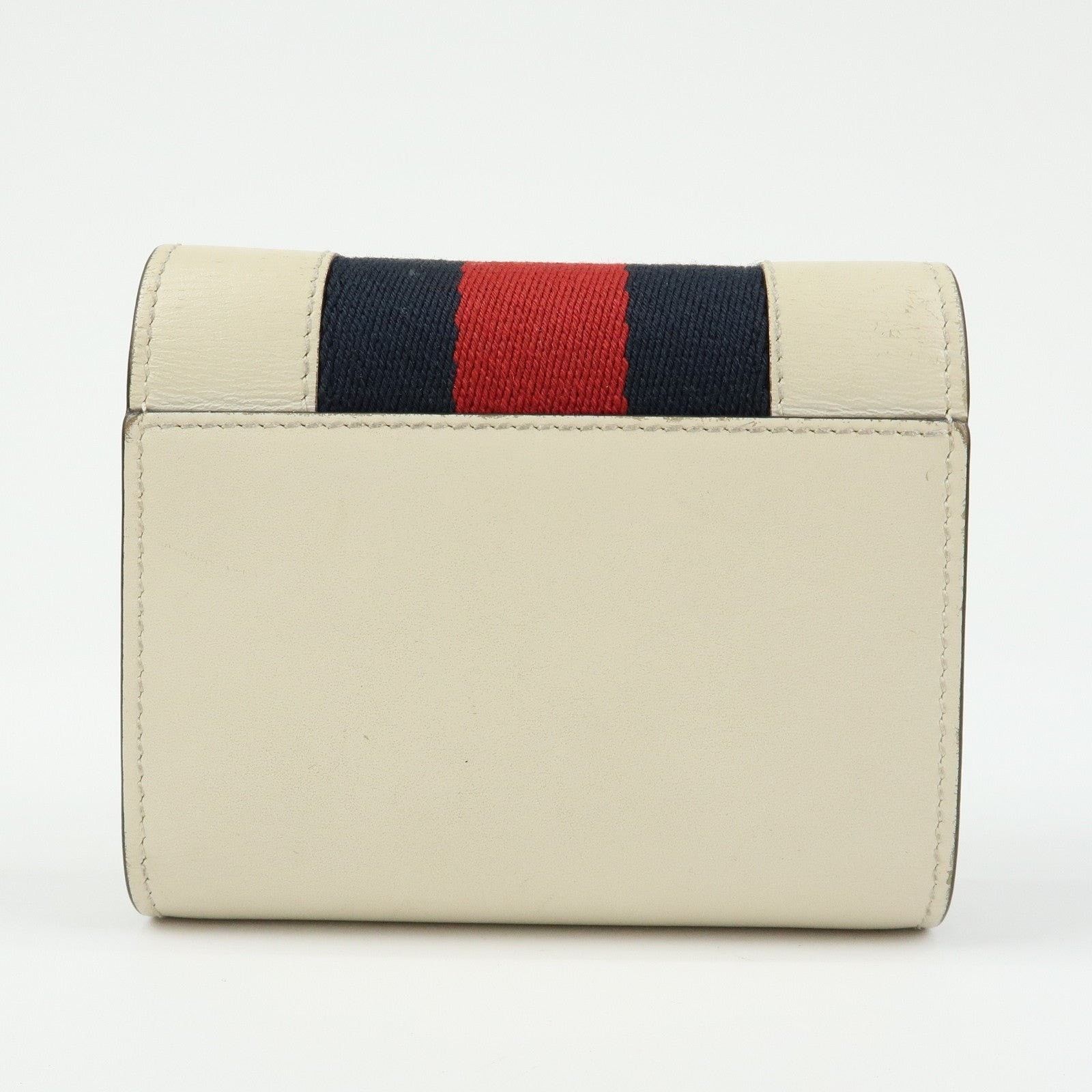 Gucci Gucci Sylvie Web Leather Tri-Fold Wallet Cream Size ONE SIZE - 2 Thumbnail