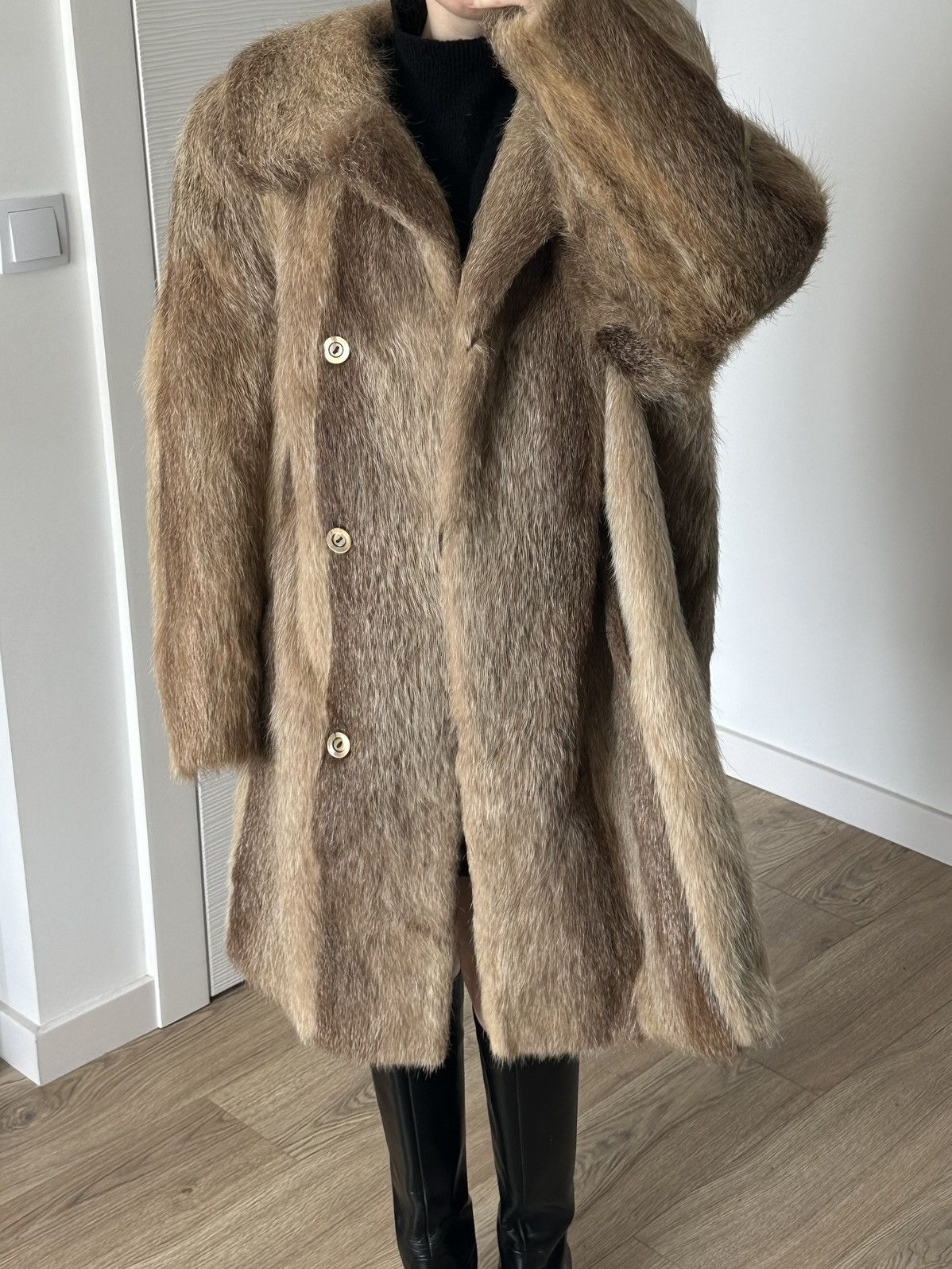 Vintage Real Genuine Y2k Vintage Midi Retro Fur Winter Coat Size L / US 10 / IT 46 - 1 Thumbnail