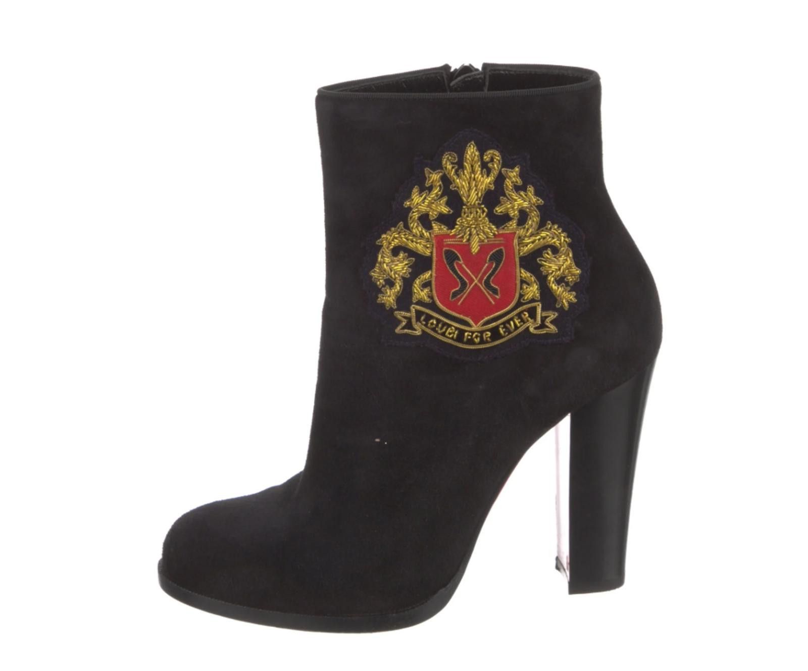 Christian Louboutin Christian Louboutin Crest Motif Suede Booties, Sz US6, IT37 Size US 6 / IT 36 - 1 Thumbnail