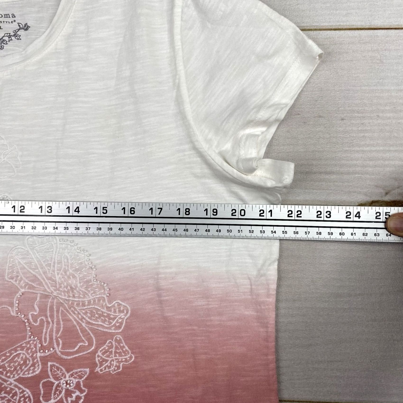 Pinko SONOMA Womens Tee Shirt XL Pink White Ombre Embroidered Floral Boho Y2K 90s Shirt Womens XL Pink White Ombre Floral Embroidered 90s T-Shirt Size XL / US 12-14 / IT 48-50 - 6 Thumbnail