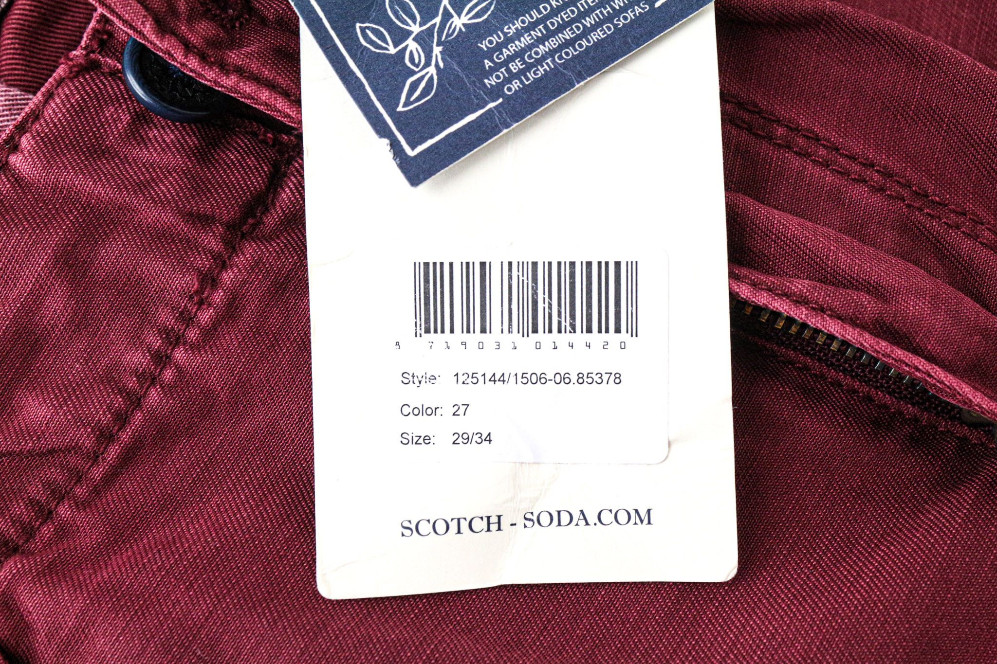 Scotch & Soda THEON W29/L34 Burgundy Slim Chino Trousers 74864 Size US 29 - 5 Thumbnail