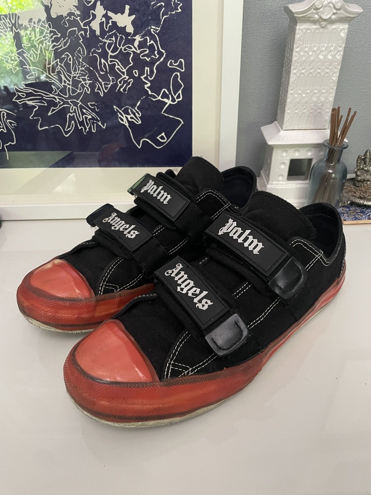 【PALM ANGELS】Men's Velcro Sneakers (24.5-27.5cm) palm-angels-BLACK-WHITE-Black-