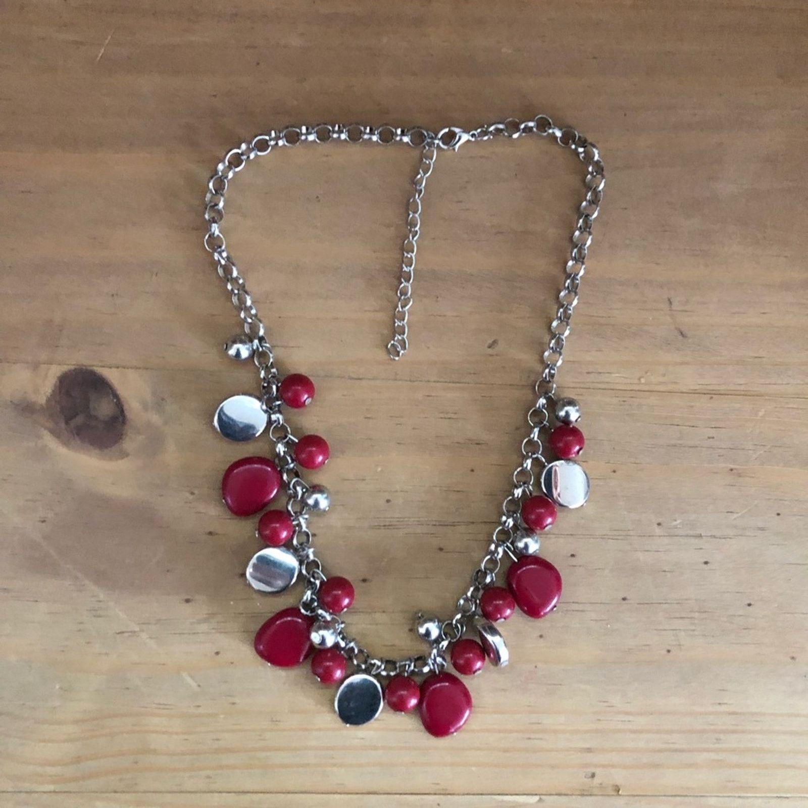 Jewelry Cranberry and silver beaded chain necklace Size ONE SIZE - 4 Thumbnail