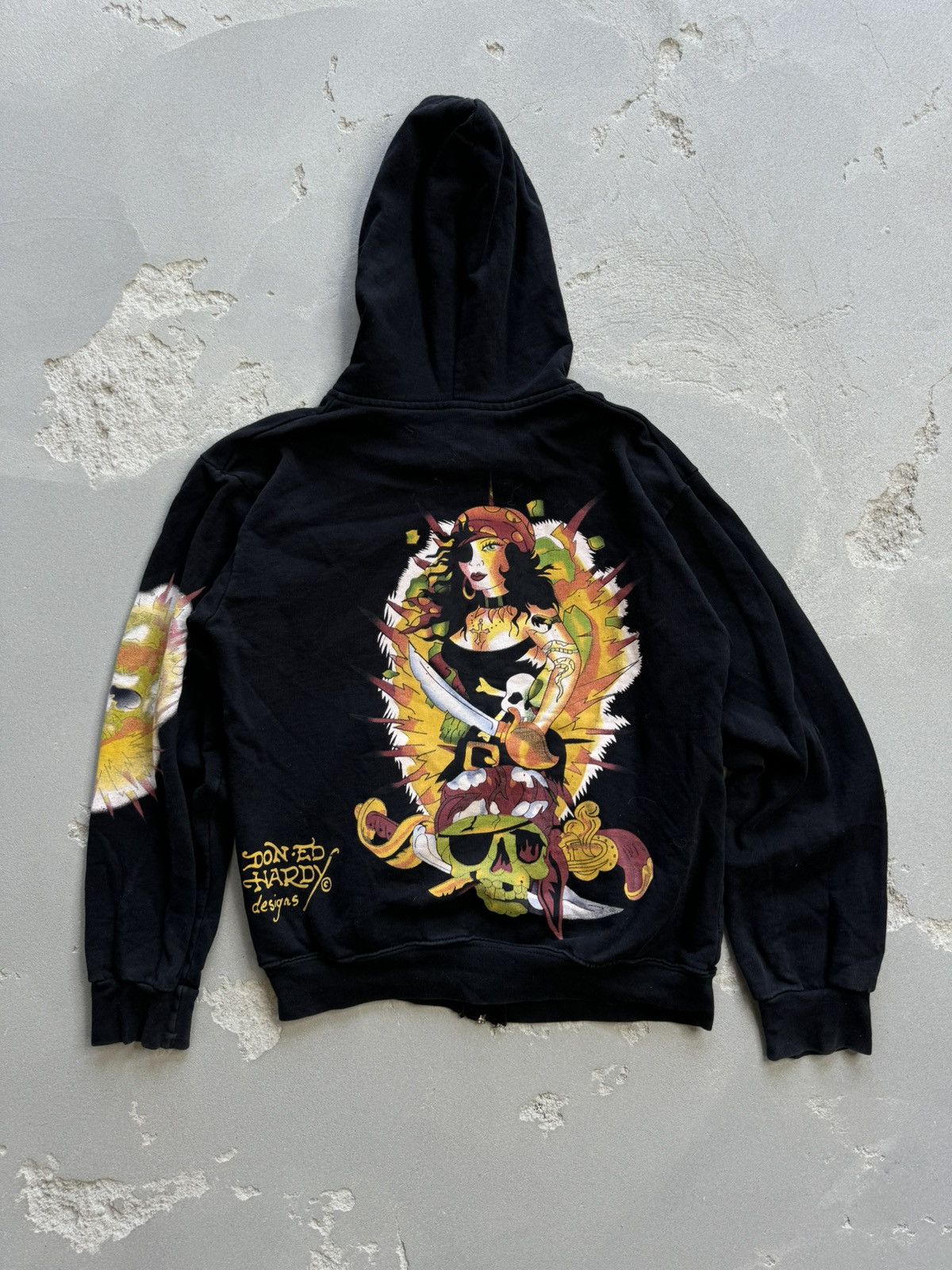Christian Audigier × Ed Hardy × Vintage Vintage Women’s Ed Hardy by Audigier Skull Pirate Hoodie Size M / US 6-8 / IT 42-44 - 1 Thumbnail