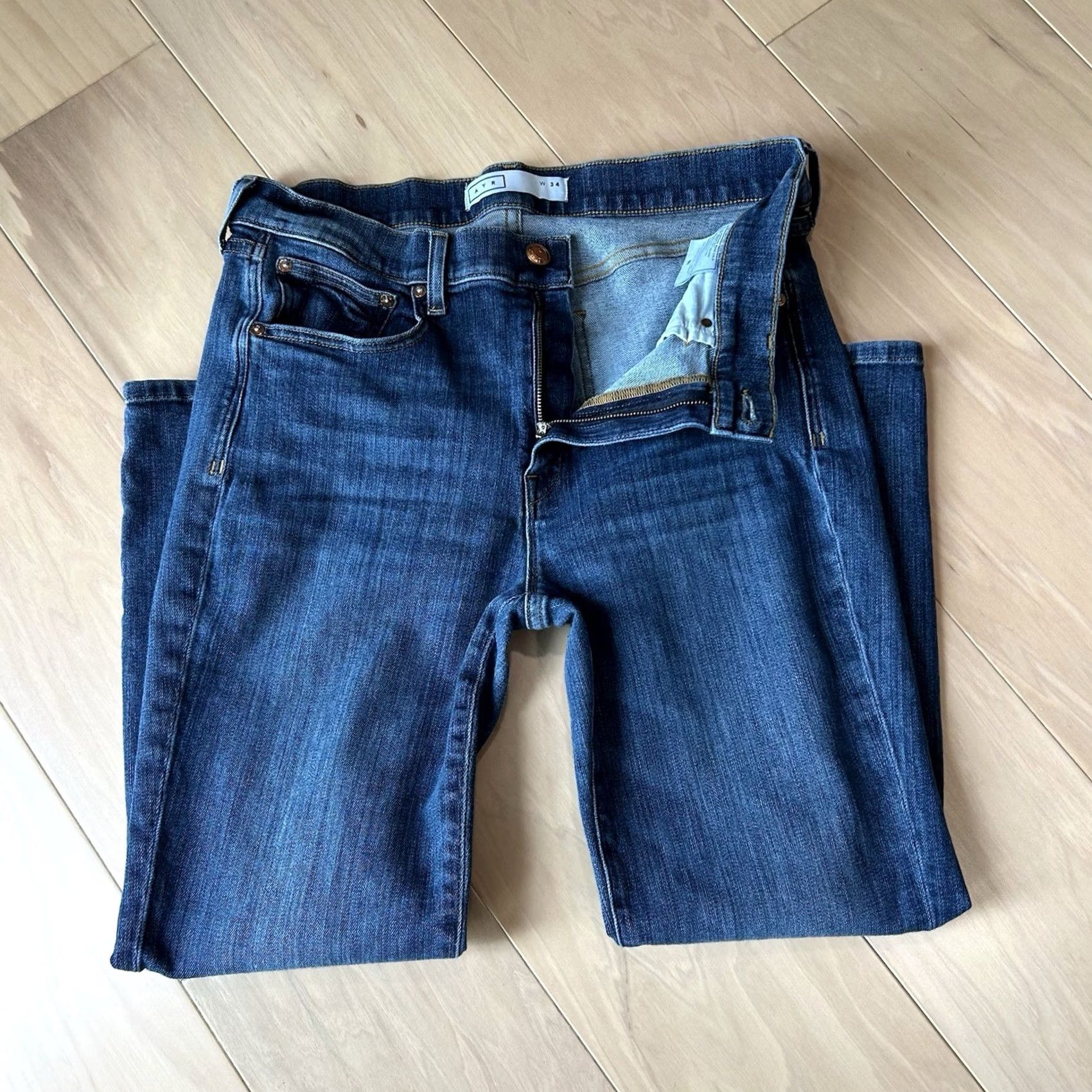AYR VINTAGE AYR The Pop Straight Jeans Blue Women’s 34x27 Denim Straight 5-Pocket High Rise Zip Button Logo Zipper Stretch Size 24" / US 00 / IT 34 - 3 Thumbnail