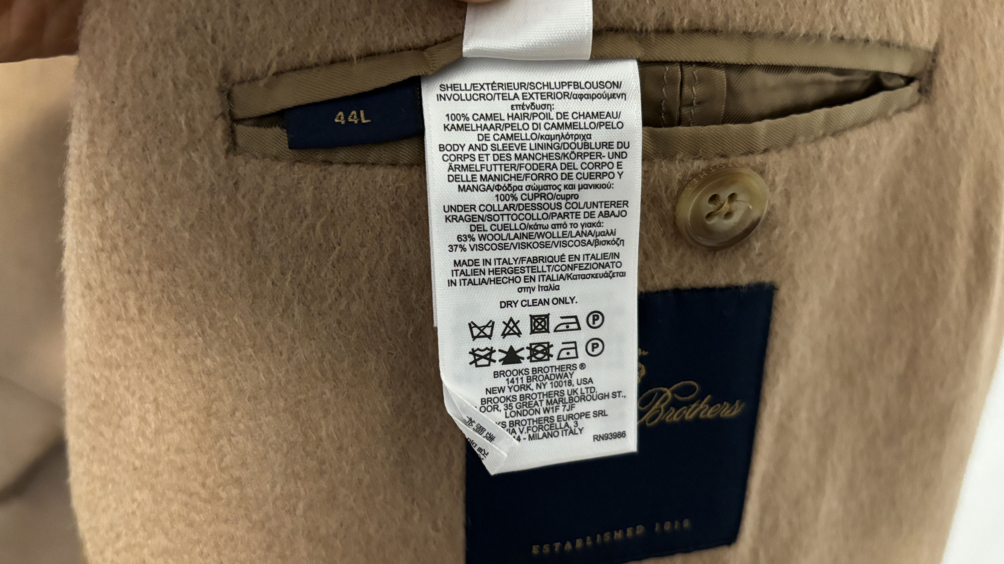 Brooks Brothers $1698 Made in Italy Camelhair Polo Coat/ Overcoat 44 - L/XL Size US L / EU 52-54 / 3 - 8 Thumbnail