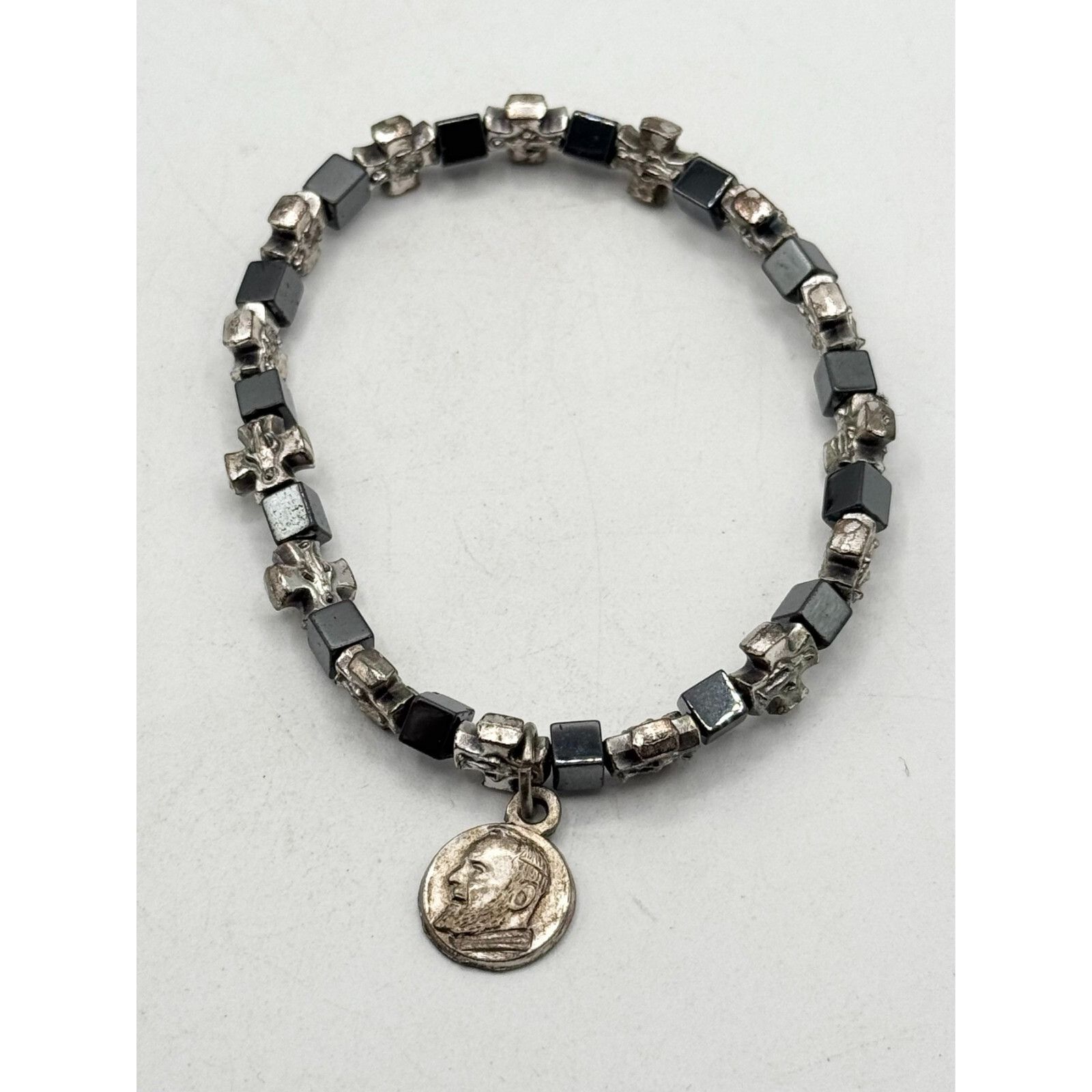 Other Hematite Stone Cross Beaded Religious Charm Stretch Bracelet Size ONE SIZE - 2 Thumbnail