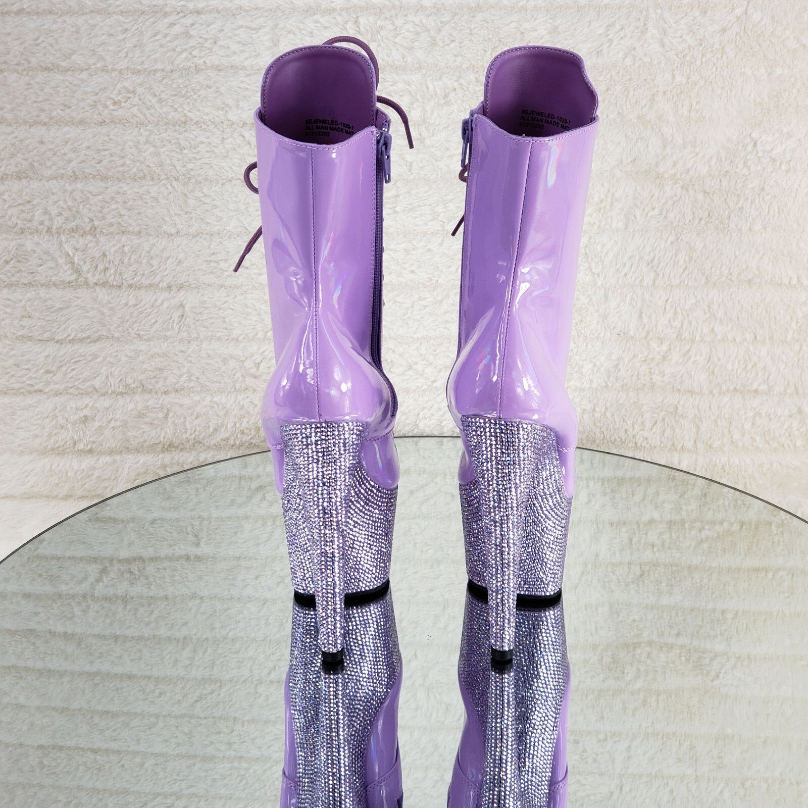 Other Bejeweled Lilac Rhinestone Platform Lace Up Ankle Boots 7" H Size US 8 / IT 38 - 5 Thumbnail