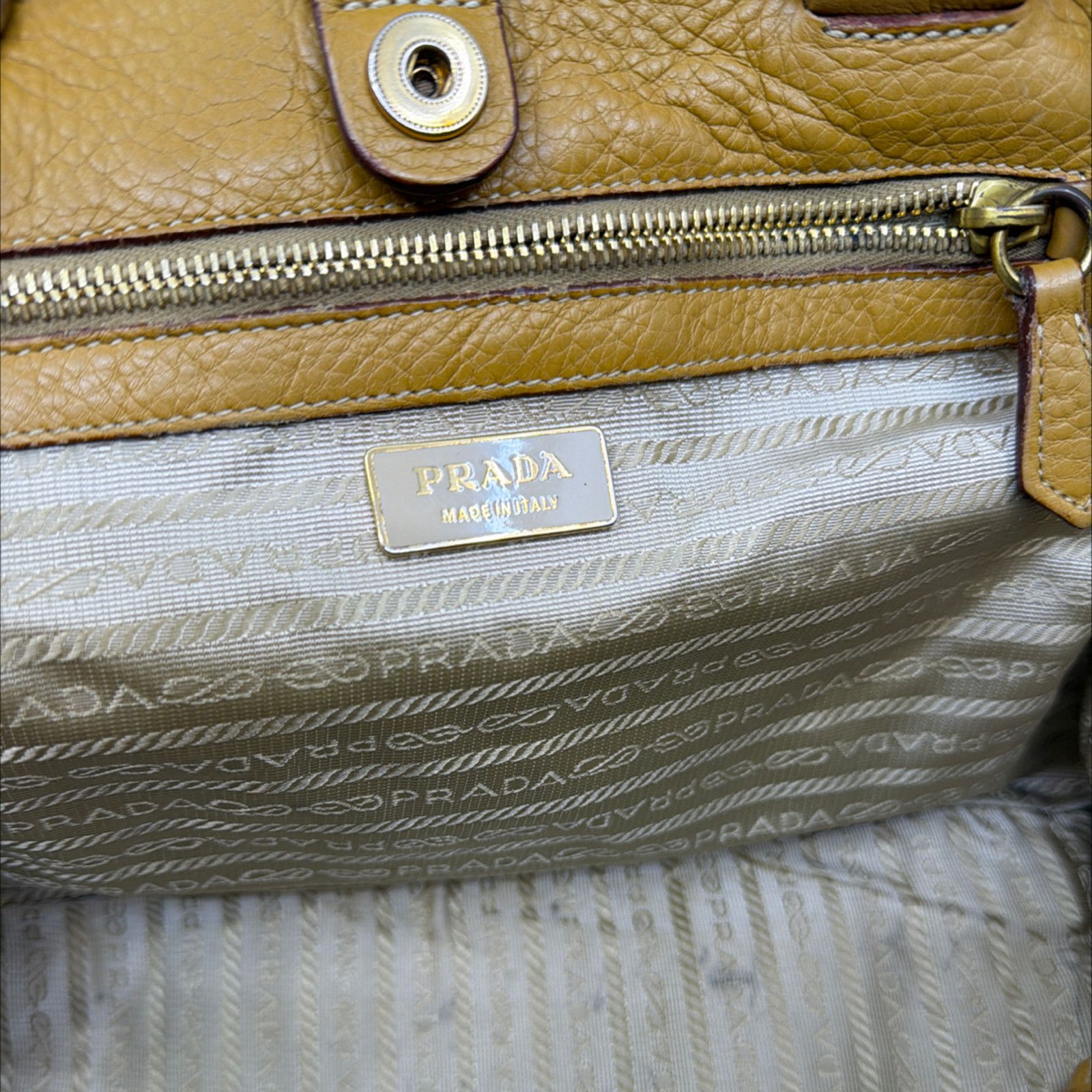Prada Prada Mustard Yellow Pebbled Leather Satchel Handbag Size ONE SIZE - 7 Thumbnail