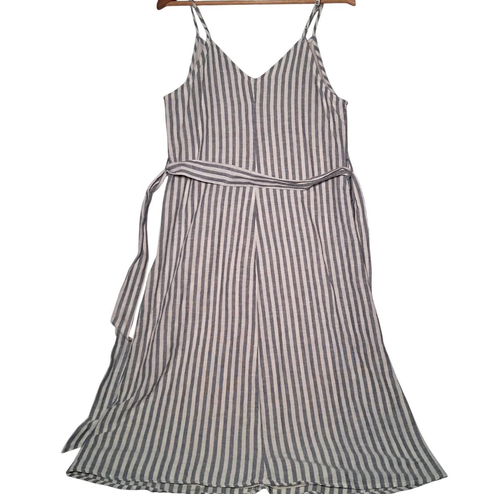 Vintage American Eagle Outfitters Dress M Blue White Stripe Belted Button Sundress Size M / US 6-8 / IT 42-44 - 4 Thumbnail