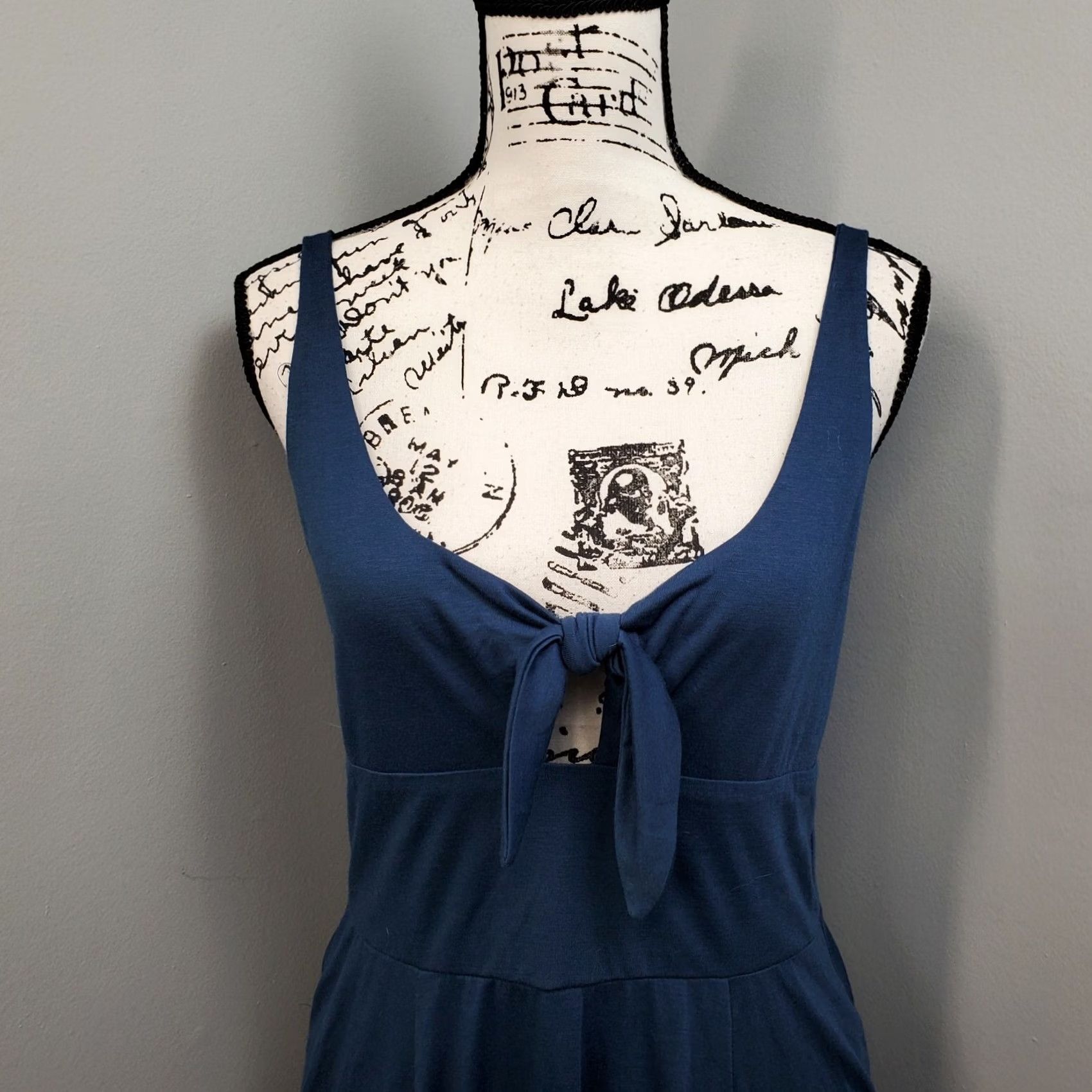 Lulus Lulus Womens Large Blue Rayon Wide Strap Keyhole Tie Front Pleated Sheath Dress Size L / US 10 / IT 46 - 3 Thumbnail